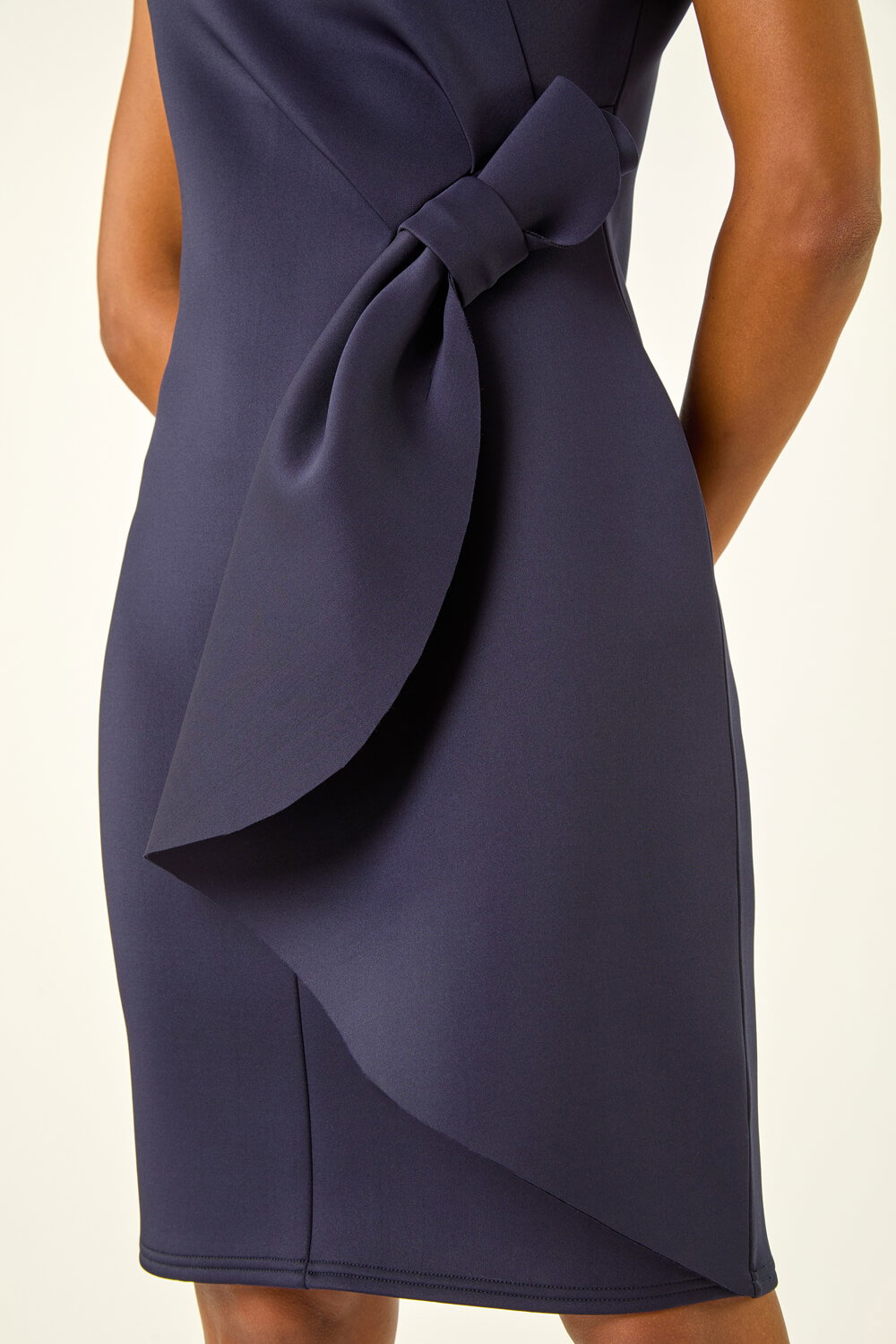 Navy Tie Waist Premium Stretch Dress, Image 5 of 4