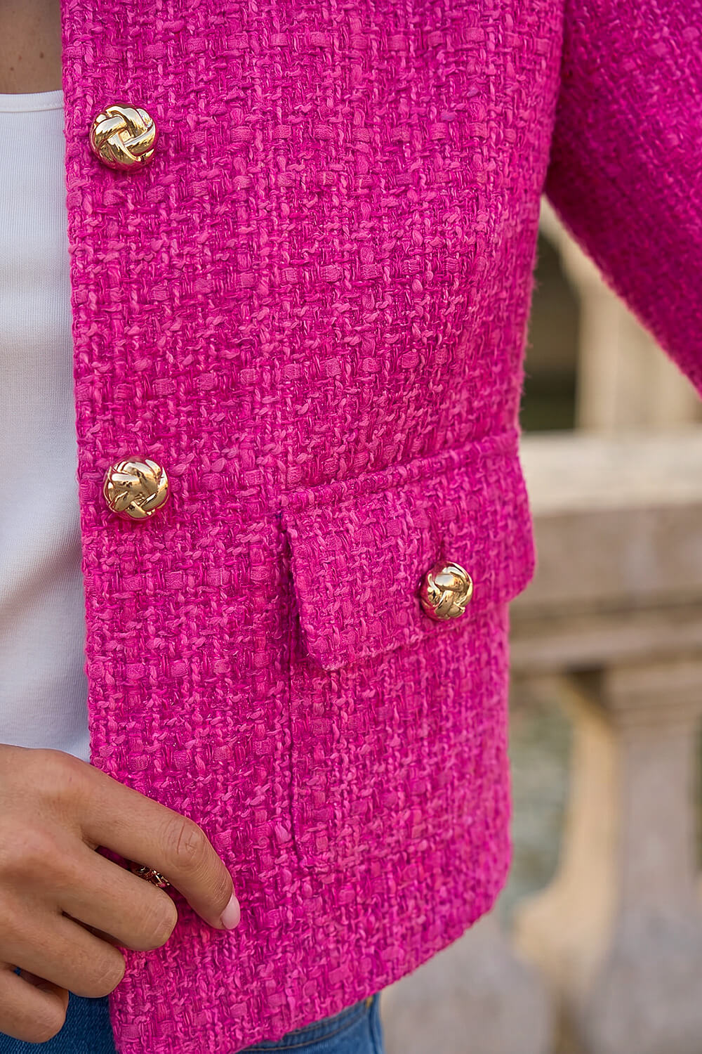 Violet Collarless Boucle Jacket, Image 5 of 4