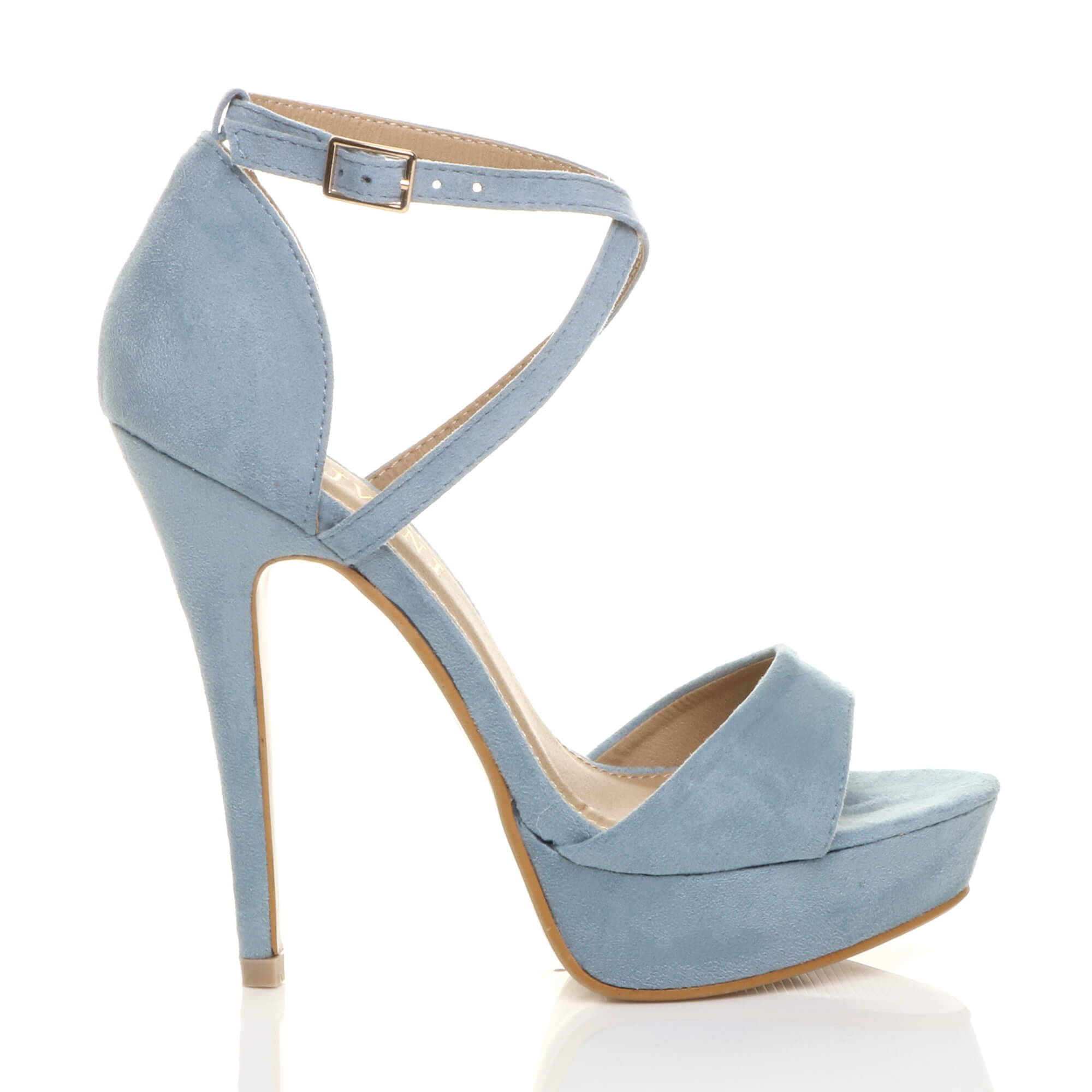 Light Blue AJVANI Light Blue High Heel Crossed Straps Platform Sandals, Image 2 of 6