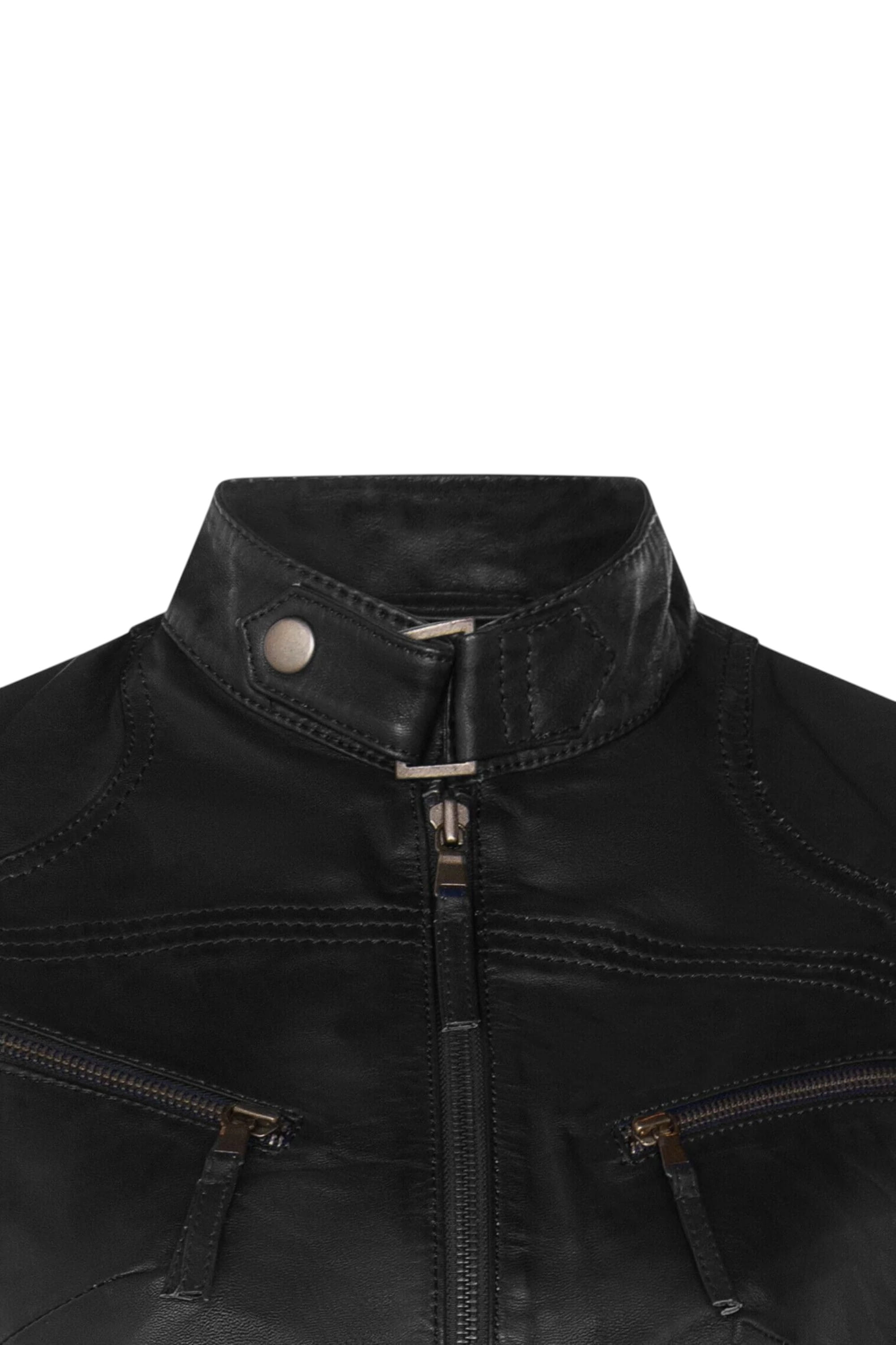 Black Slim-Fit Leather Biker Jacket-Tulsa, Image 4 of 5