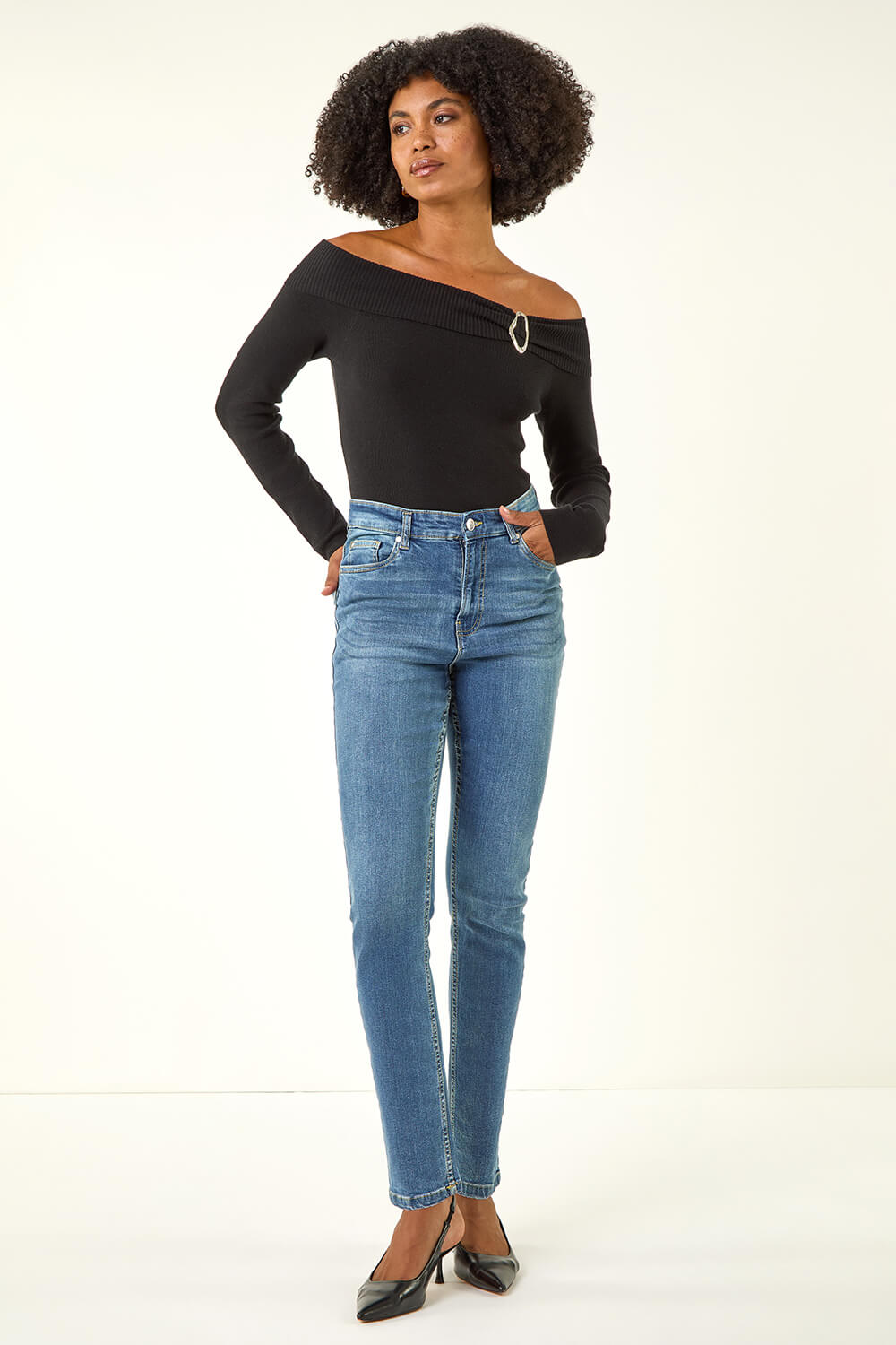 Indigo Slim Leg Stretch Mom Jeans, Image 3 of 5