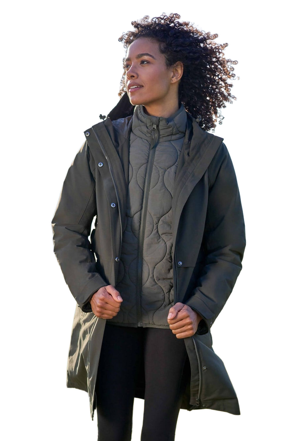 Khaki Luna 3 in 1 Long Waterproof Jacket, Image 1 of 6