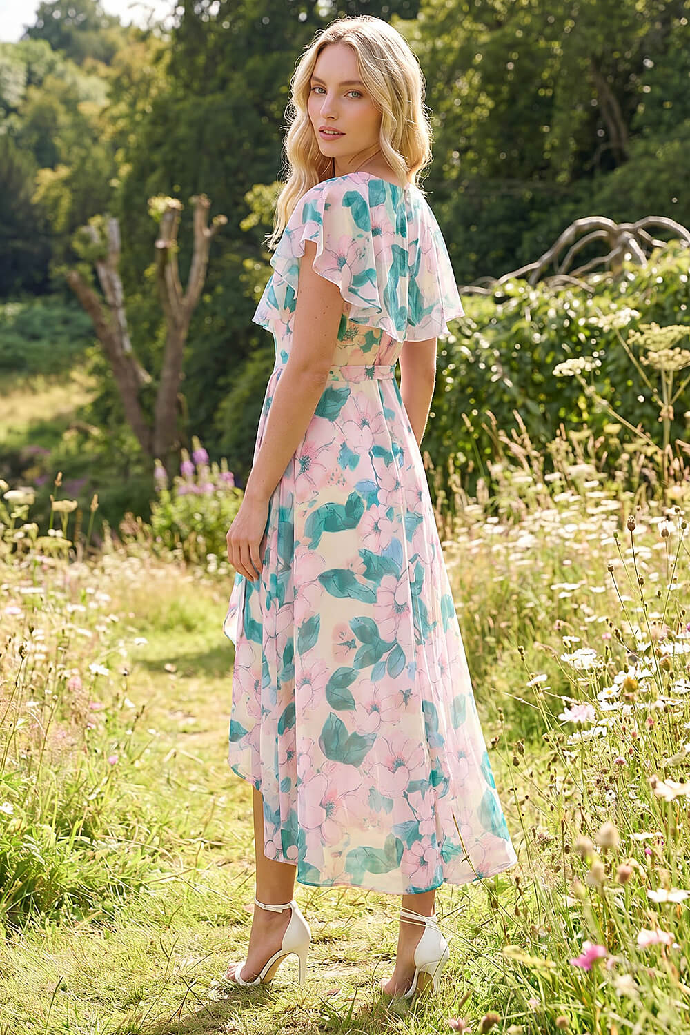 Light Pink Floral Chiffon Dress, Image 4 of 4