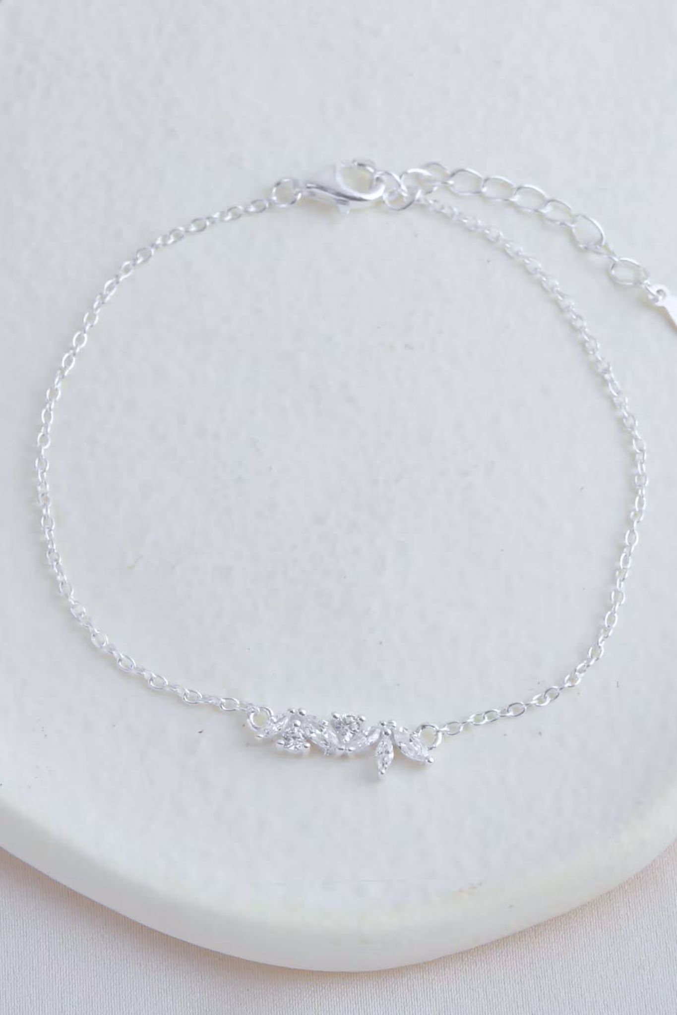 Metallic Sterling Silver Cz Leaf Cluster Bracelet