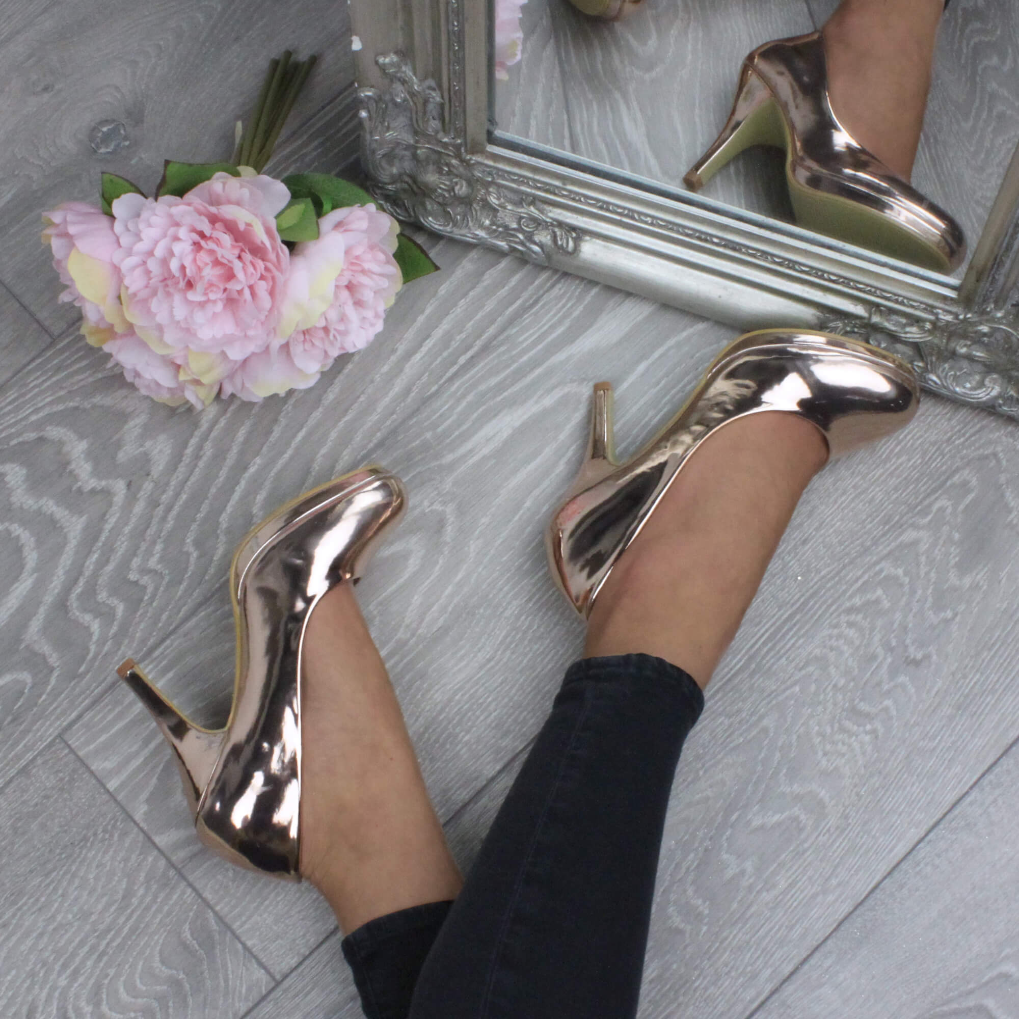 Rose Gold AJVANI Rose Gold High Heel Court Shoes, Image 5 of 6