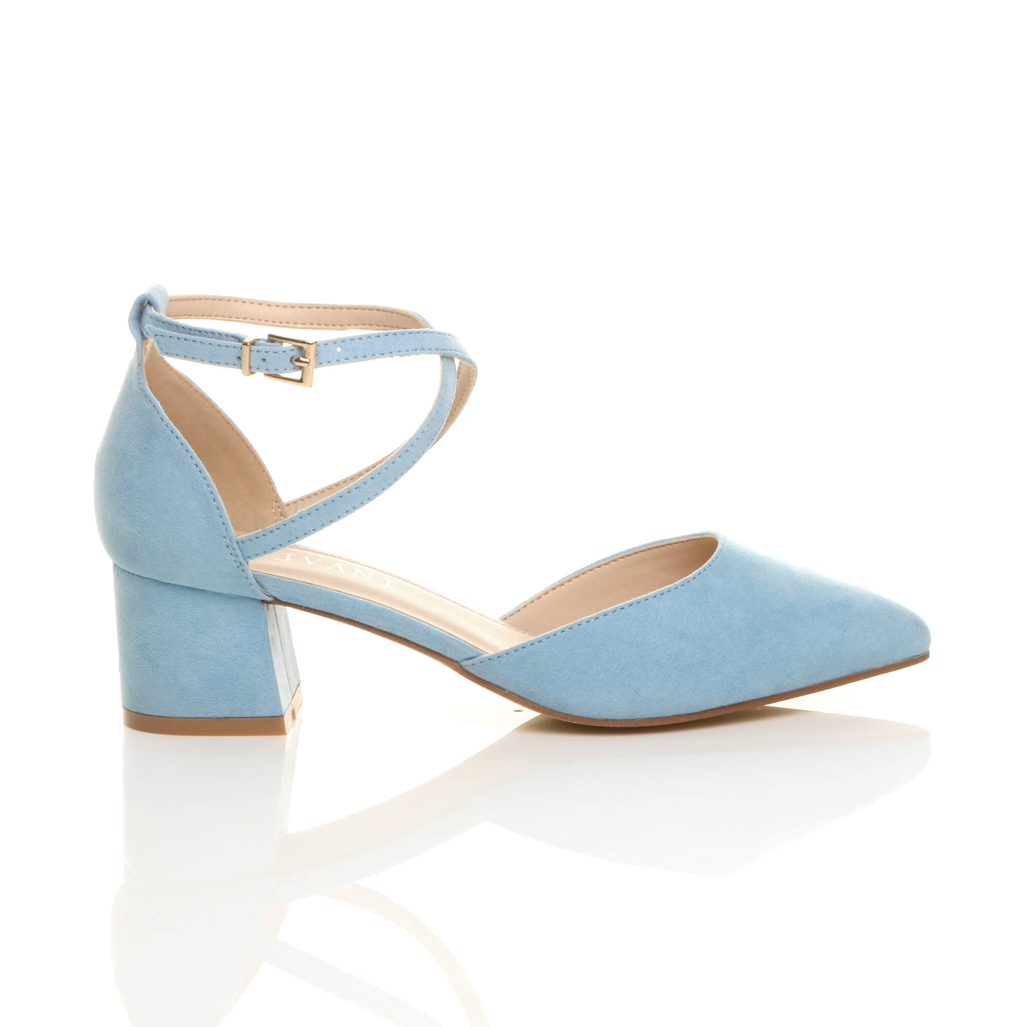 Light Blue AJVANI Light Blue Mid Block Heel Crossed Strap Pointed Toe 2 Part Heels, Image 2 of 6