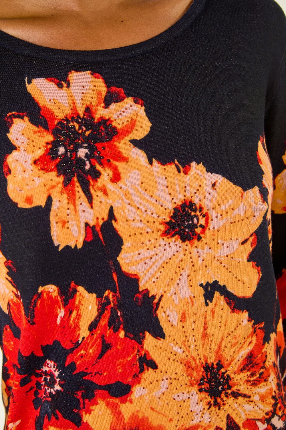 Navy Hotfix Floral Print Knit Jumper, Image 6 of 5