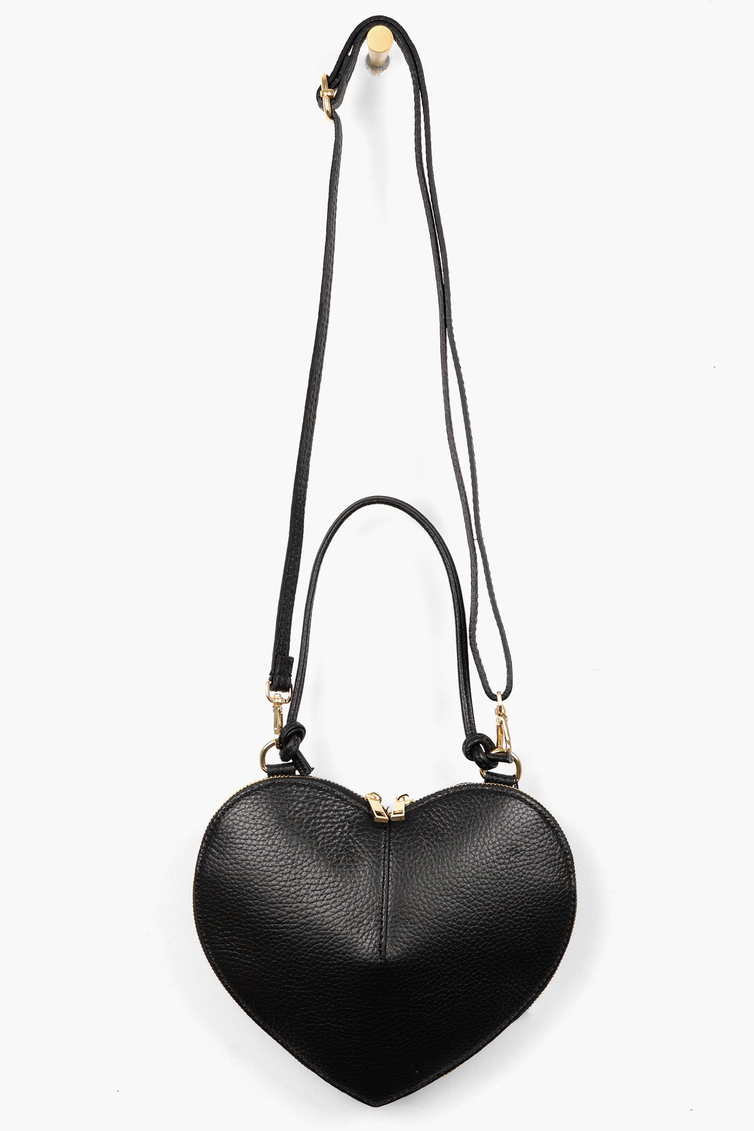 Black Italian Leather Heart Crossbody Bag, Image 1 of 5