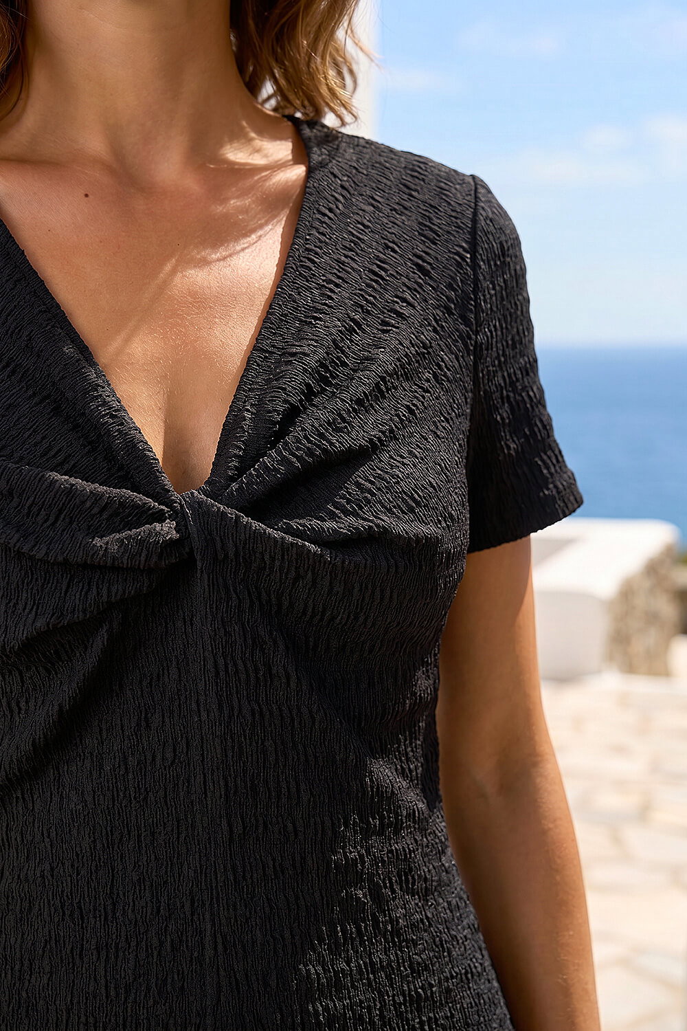 Black Petite Textured Twist Midi Dress, Image 5 of 4