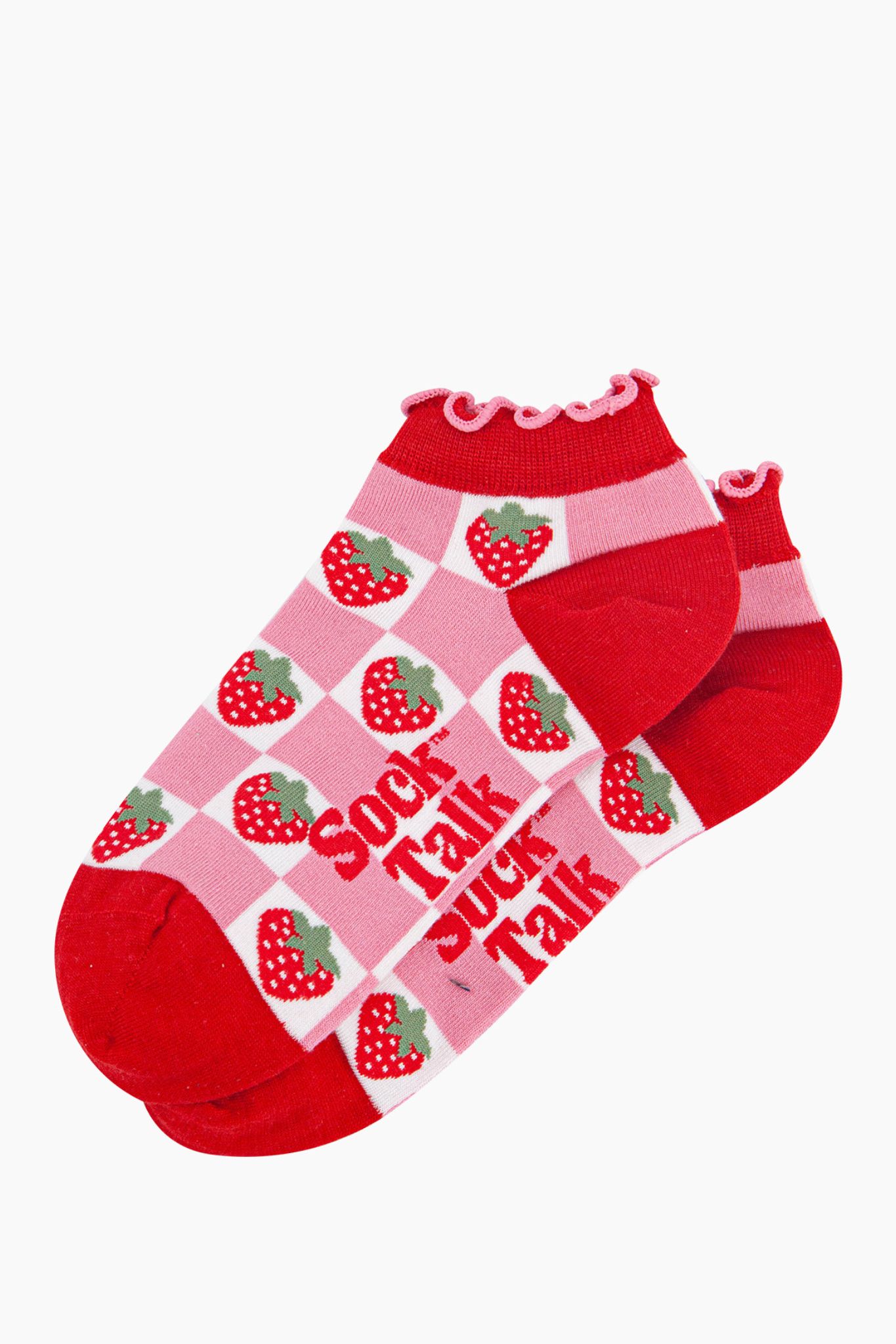 Red Strawberry Checkerboard Bamboo Trainer Socks, Image 3 of 4