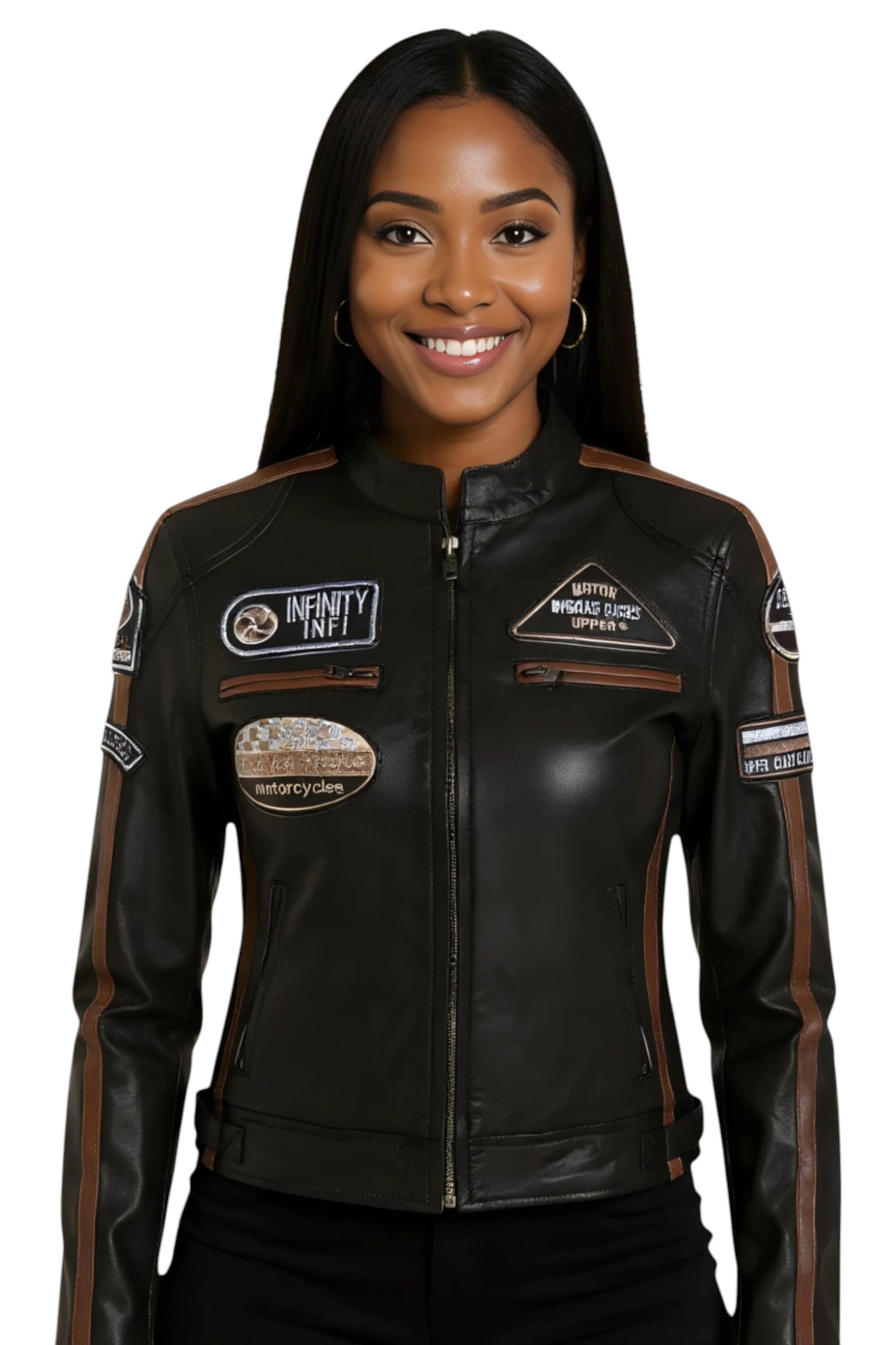 Charcoal Leather Biker Racing Badges Jacket-Dalby, Image 1 of 6