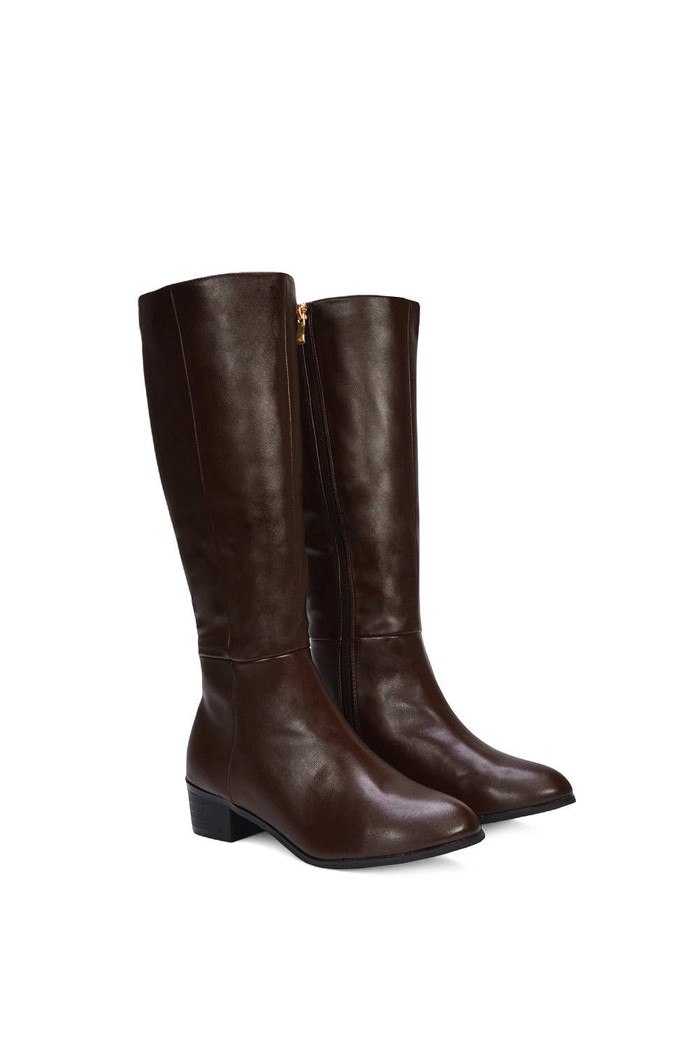 Brown XY LONDON Brown ‘Anne’ Knee High Boots with Low Block Heel, Image 5 of 6