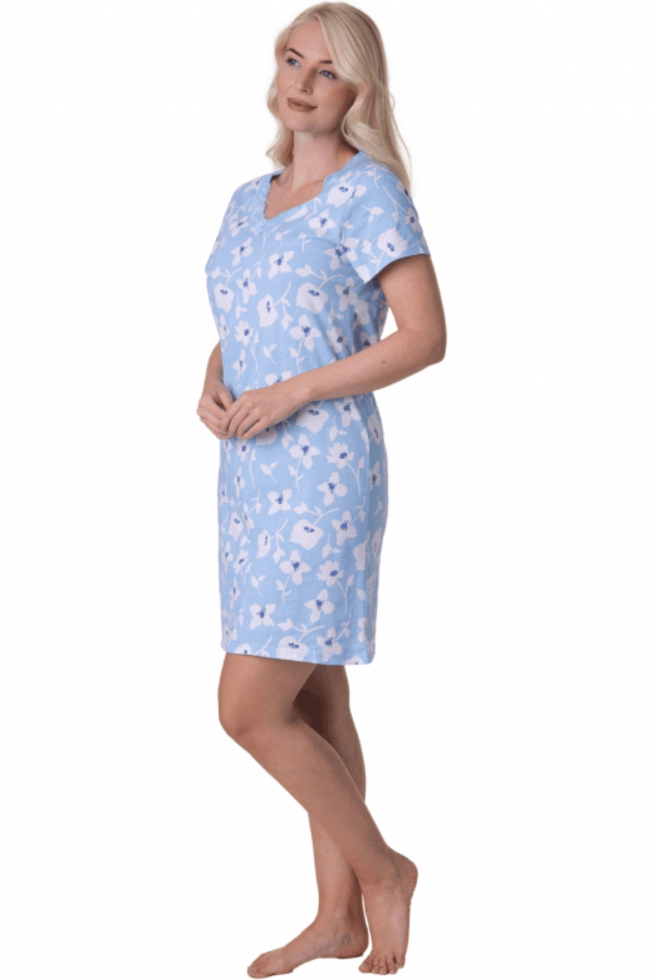 Blue Camille Lingerie Blue Floral Print Cotton Nightdress, Image 2 of 5