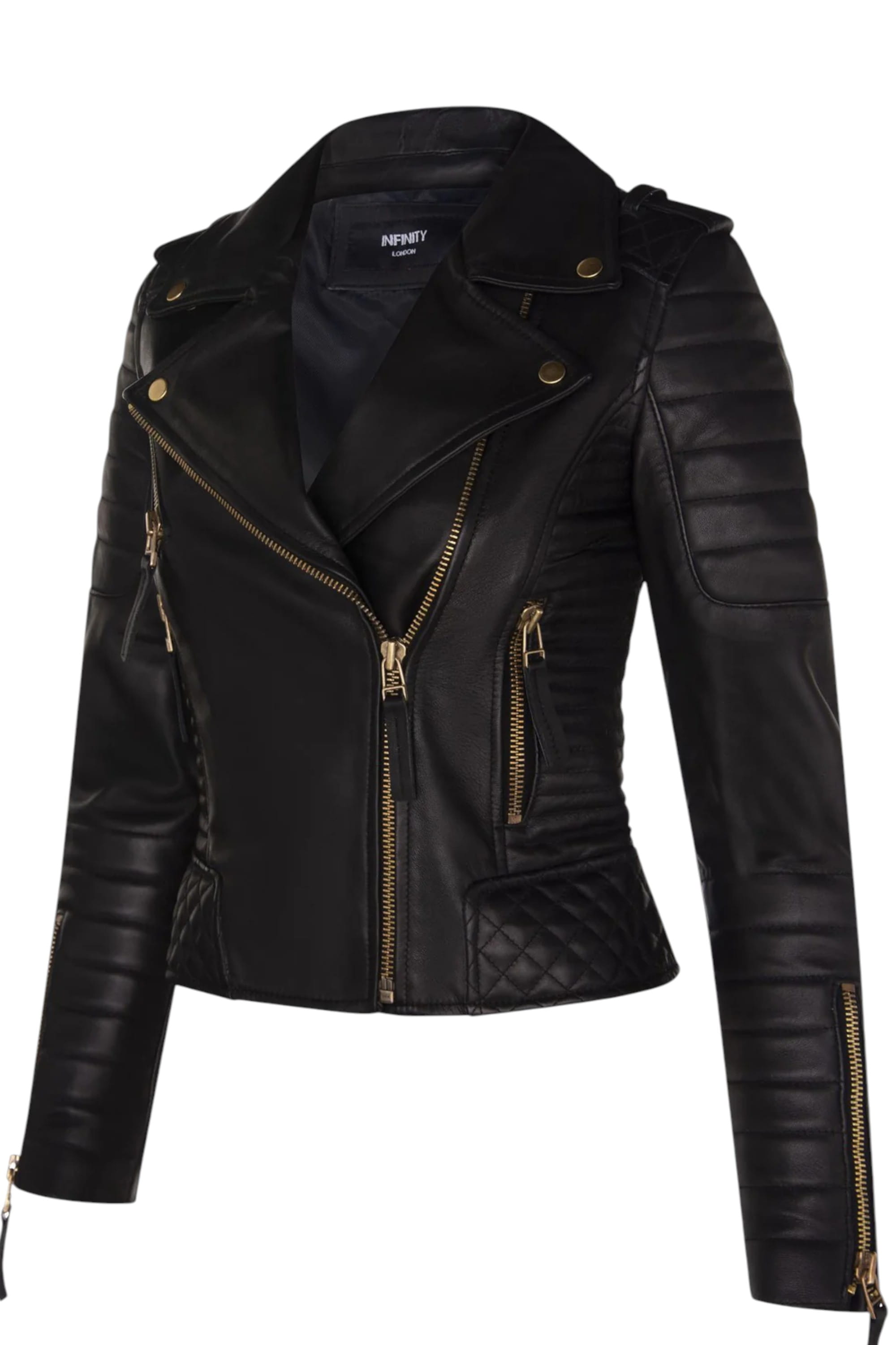 Gold Leather Quilted Brando Biker Jacket, Image 2 of 4