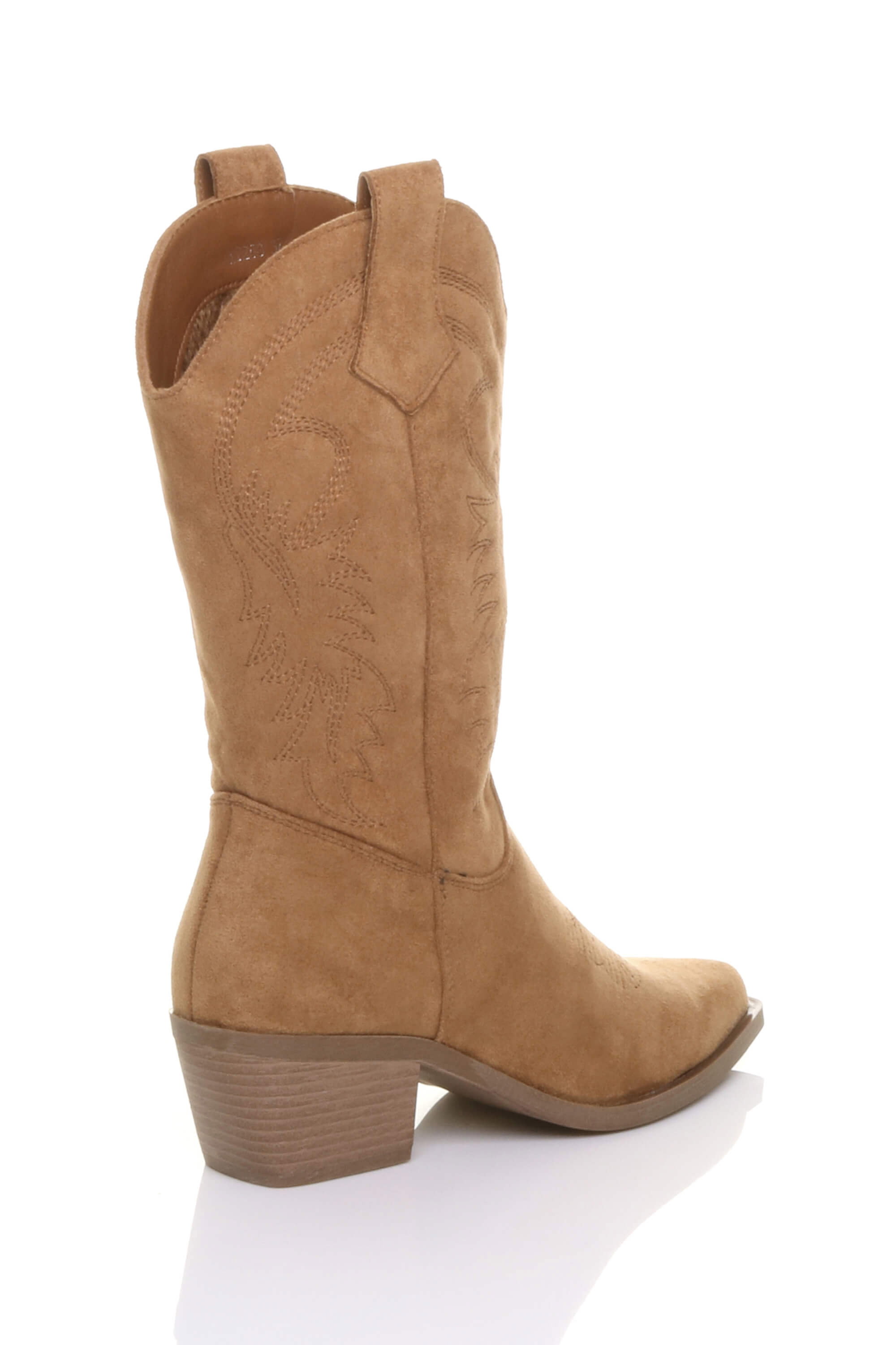 Camel Low Cuban Heel Embroidered Cowboy Western Boots, Image 4 of 4
