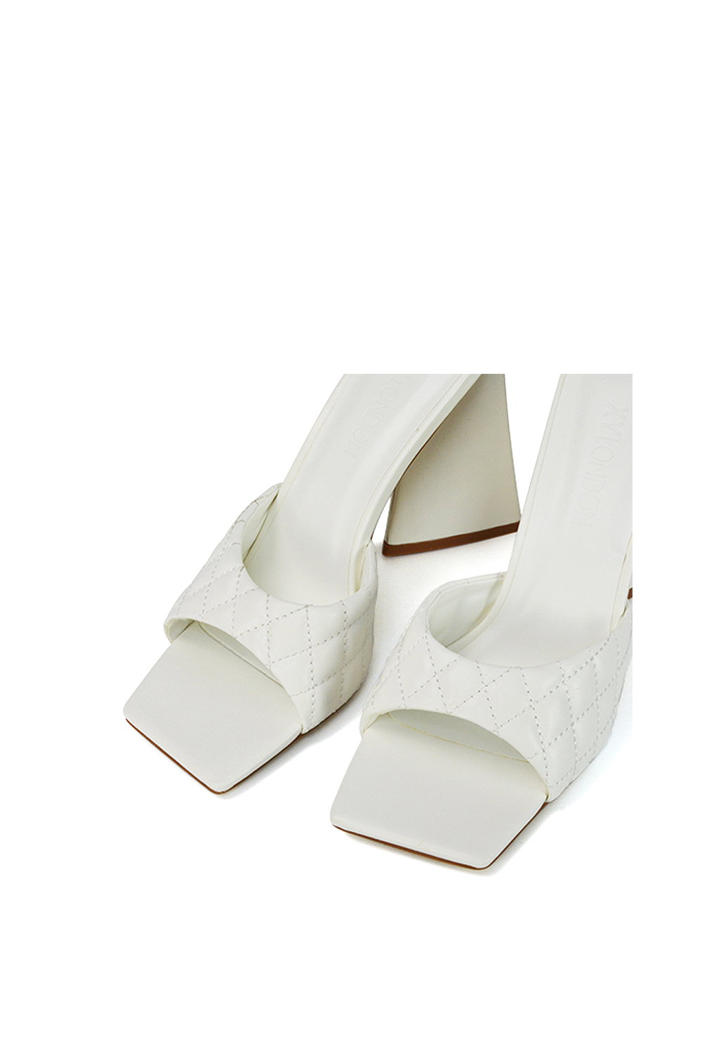 White XY LONDON White 'Maylin' Quilted Square Toe Sculptured Flared High Heels, Image 5 of 5