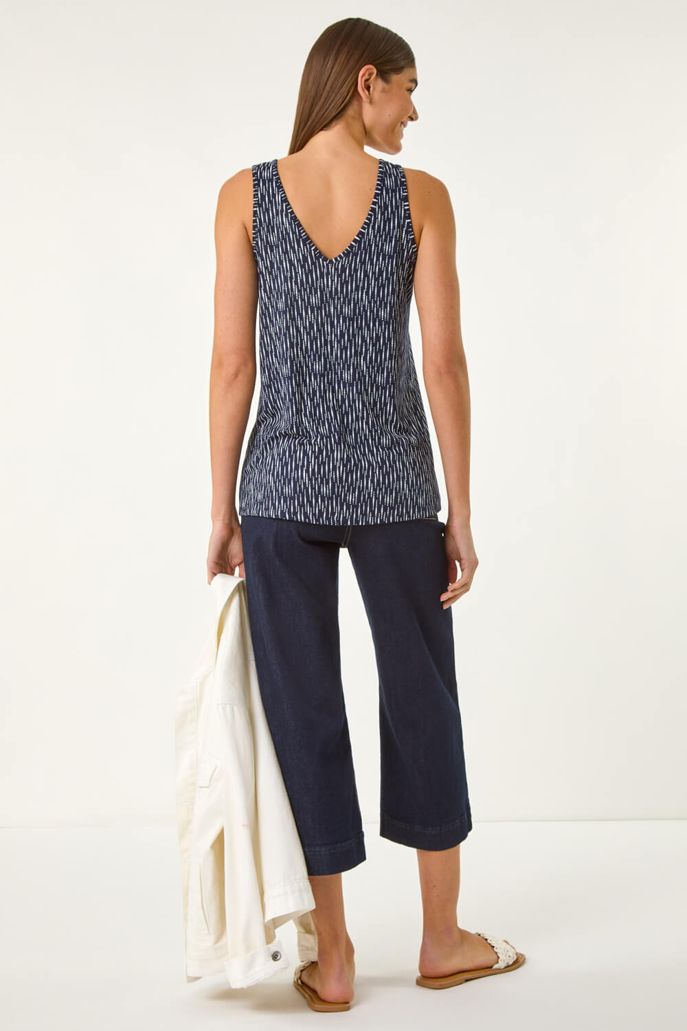 Navy  Abstract Print Cami Stretch Top, Image 4 of 5