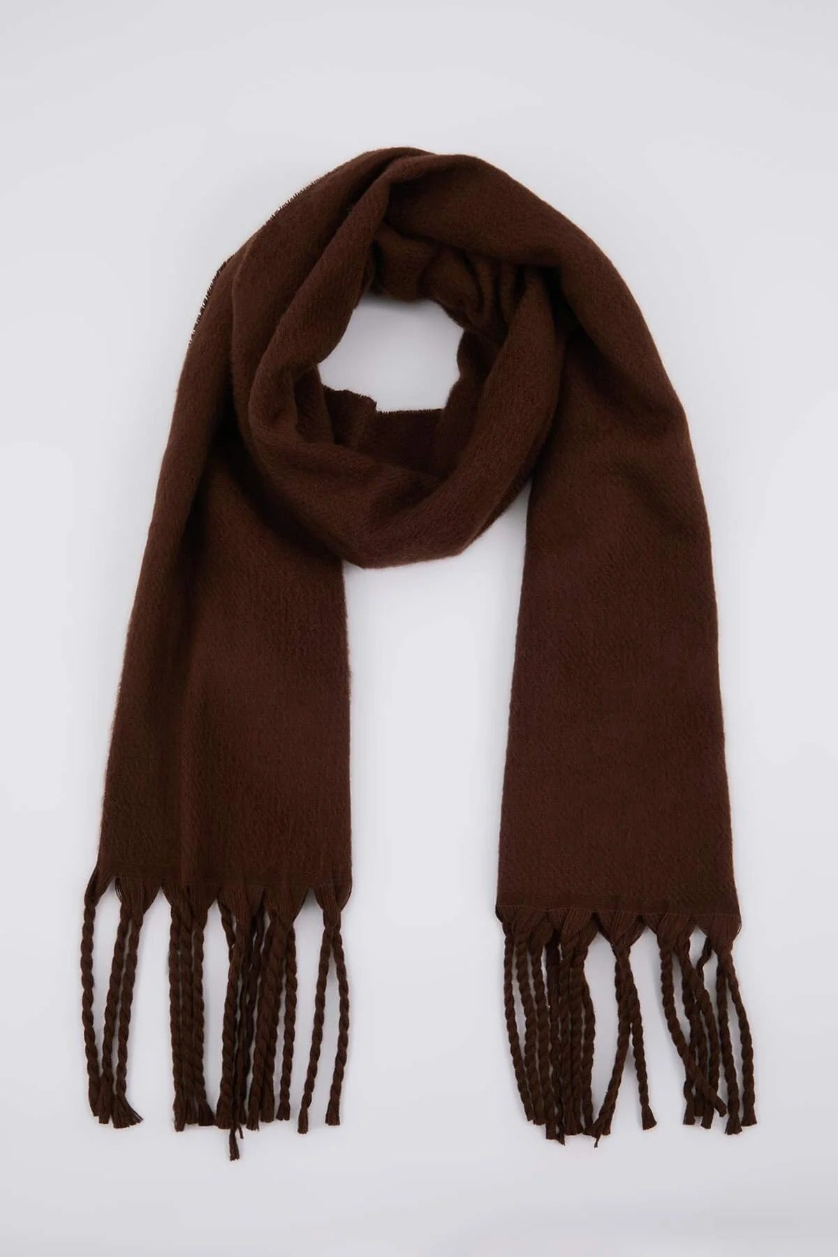 Brown Tassel Trim Soft Knit Oversized Winter Scarf, Image 1 of 2