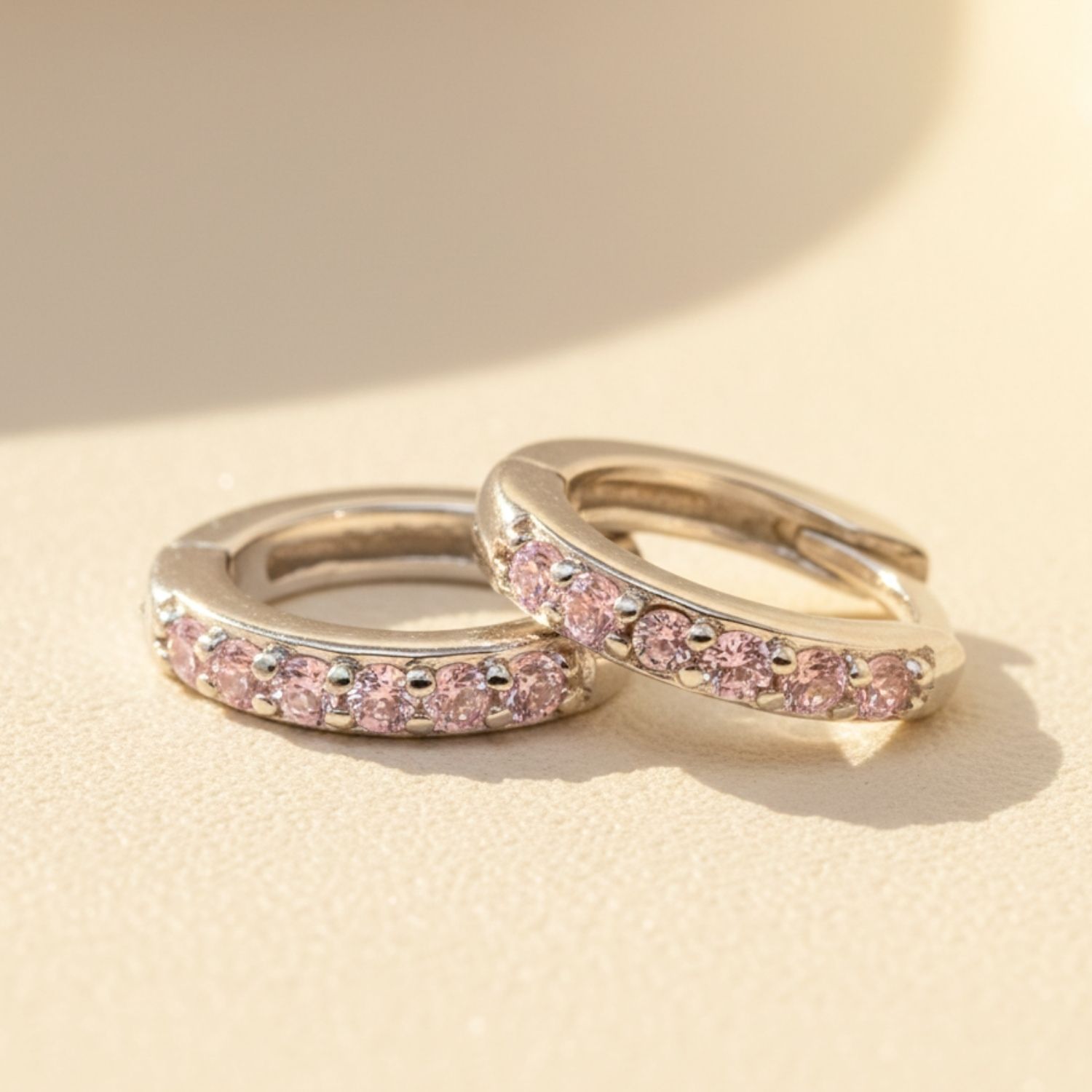 Pink Pink Tourmaline October Birthstone Small Silver Huggies
