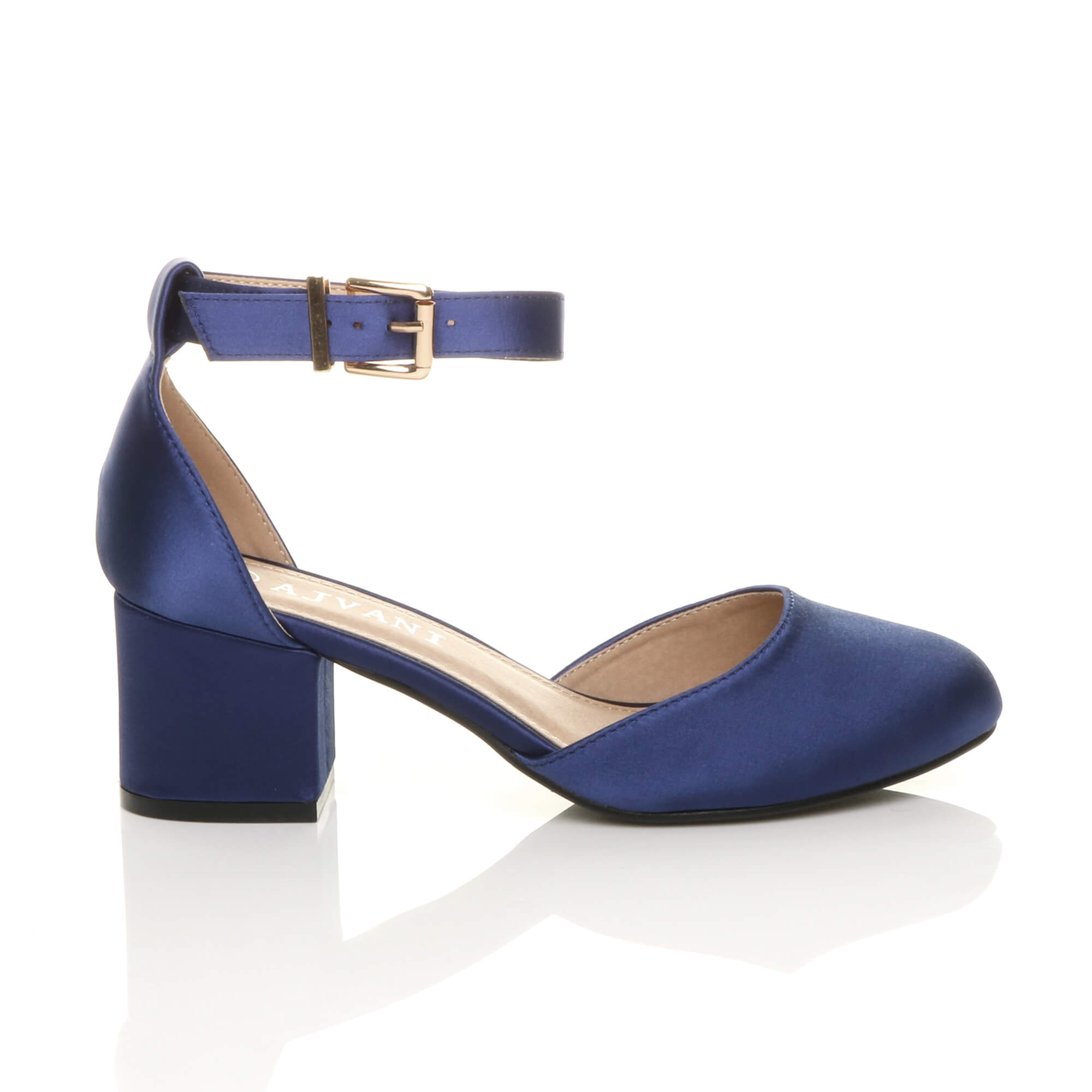 Navy Blue AJVANI Navy Blue Mid Block Heel Ankle Strap 2 Part Heels, Image 2 of 6
