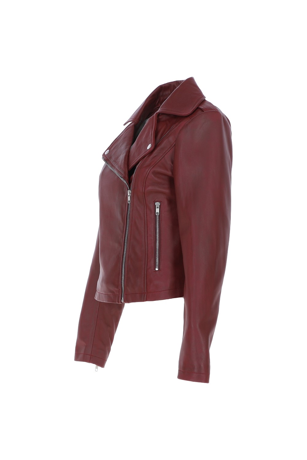 Burgundy 'Brooklyn' Short Leather Biker Jacket, Image 3 of 5