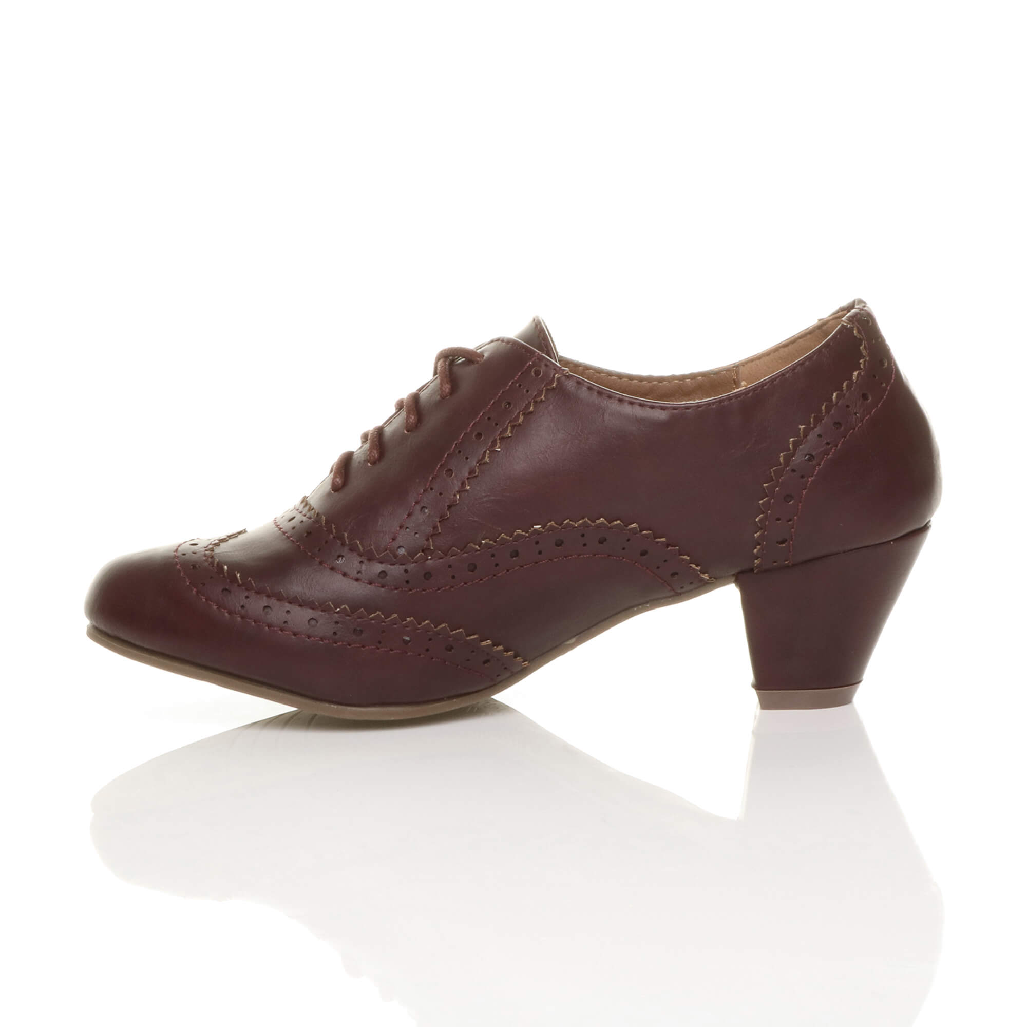 Burgundy AJVANI Burgundy Mid Heel Brogue Ankle Boots Shoe Boots, Image 3 of 5
