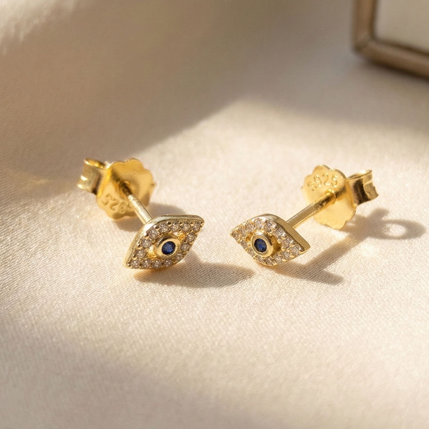 Metallic Dainty Evil Eye Gold Plated Minimalist Stud Earrings