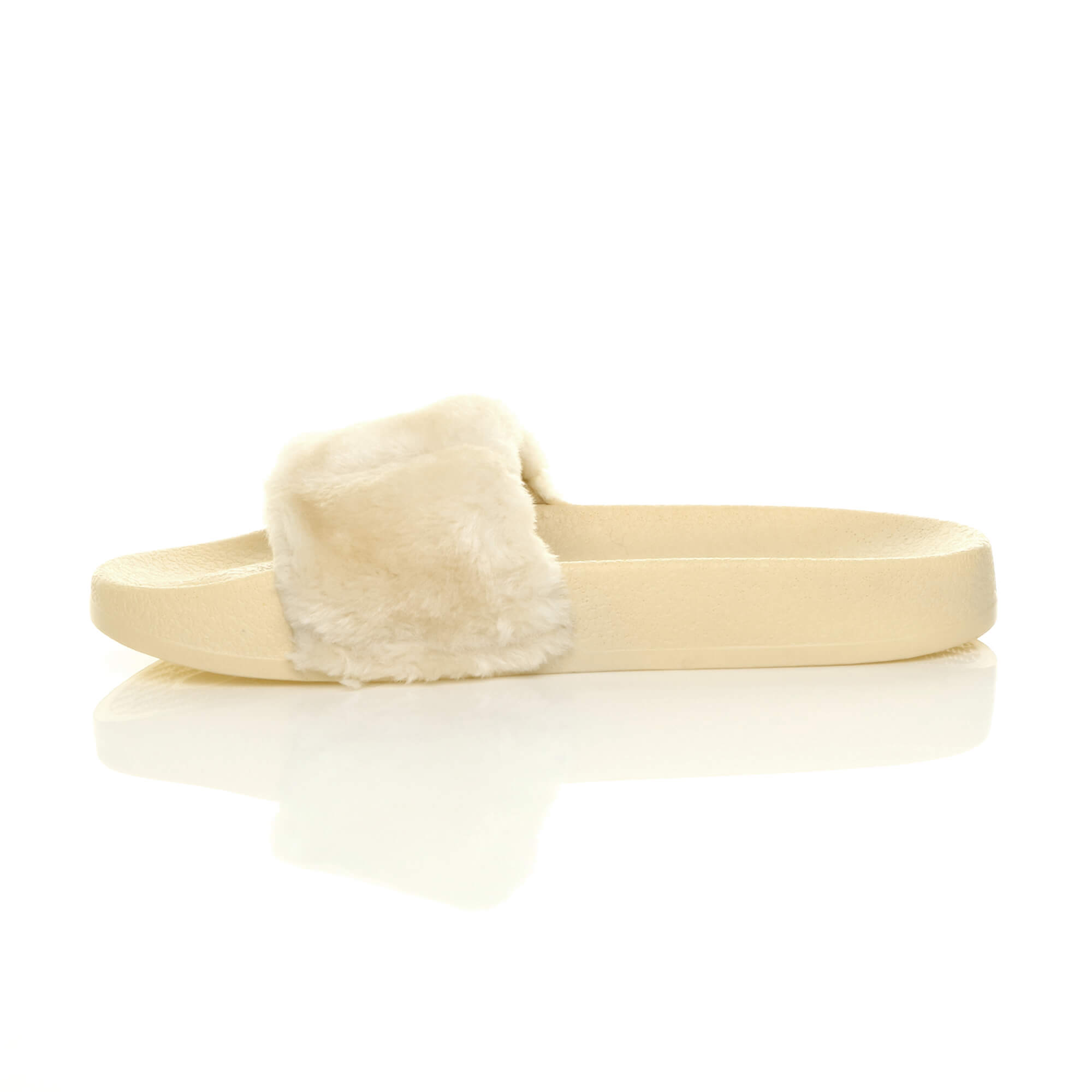 Beige Faux Fur Flip Flop Sandals Slides, Image 3 of 7