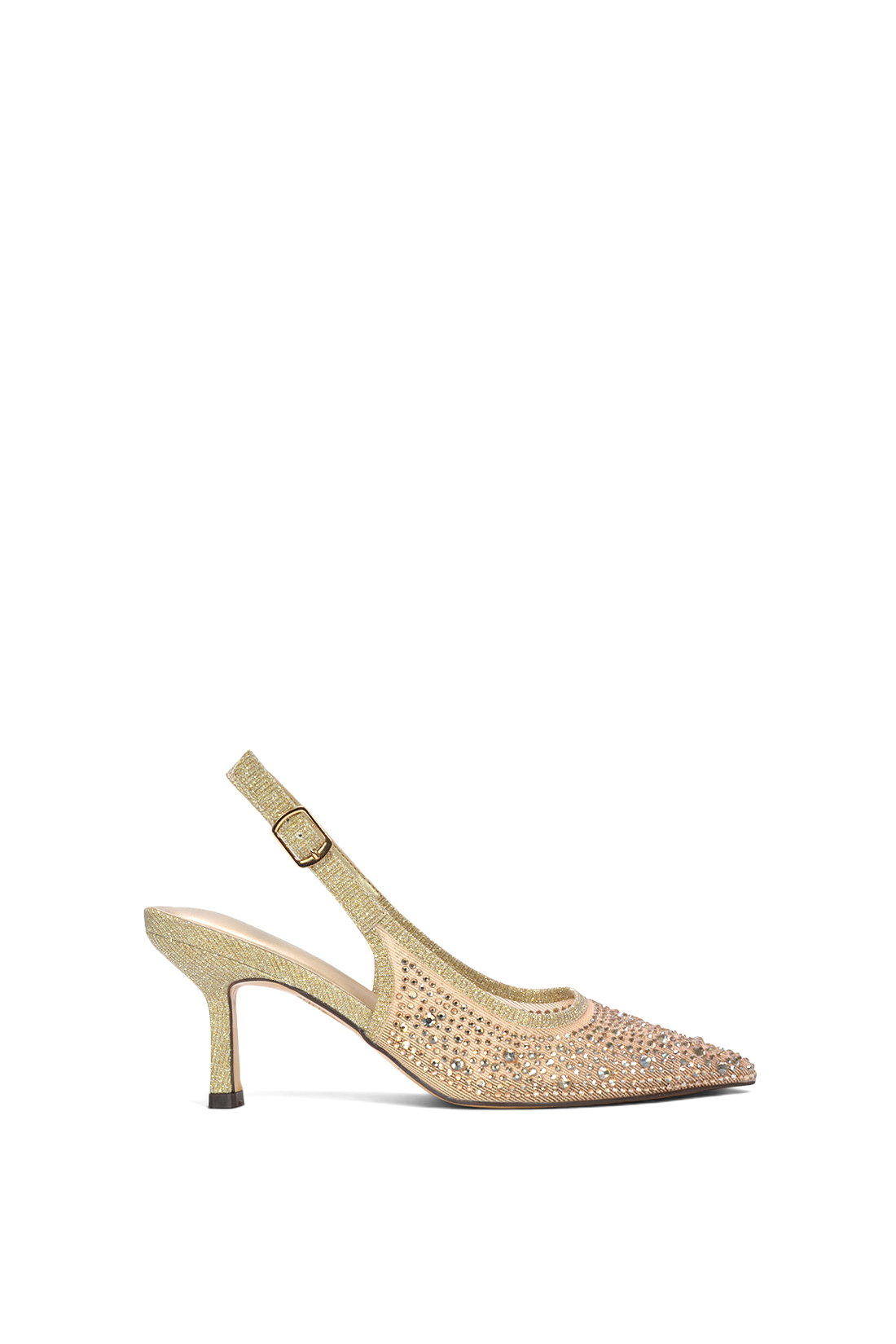 Black 'Leslie' Diamante Slingback Court Shoes With Low Kitten Heel