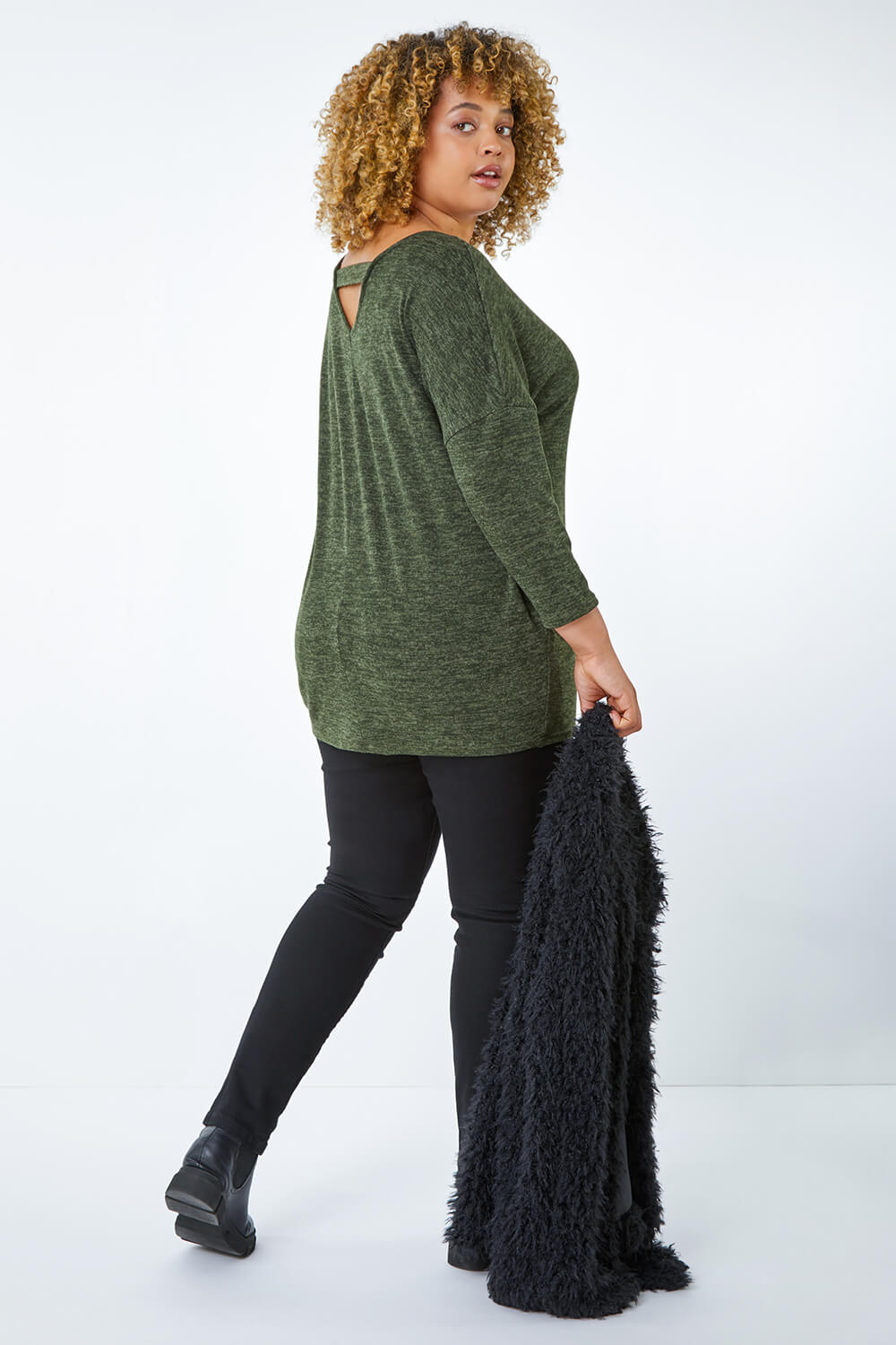 Khaki Curve Soft Knit Jersey Top, Image 4 of 5