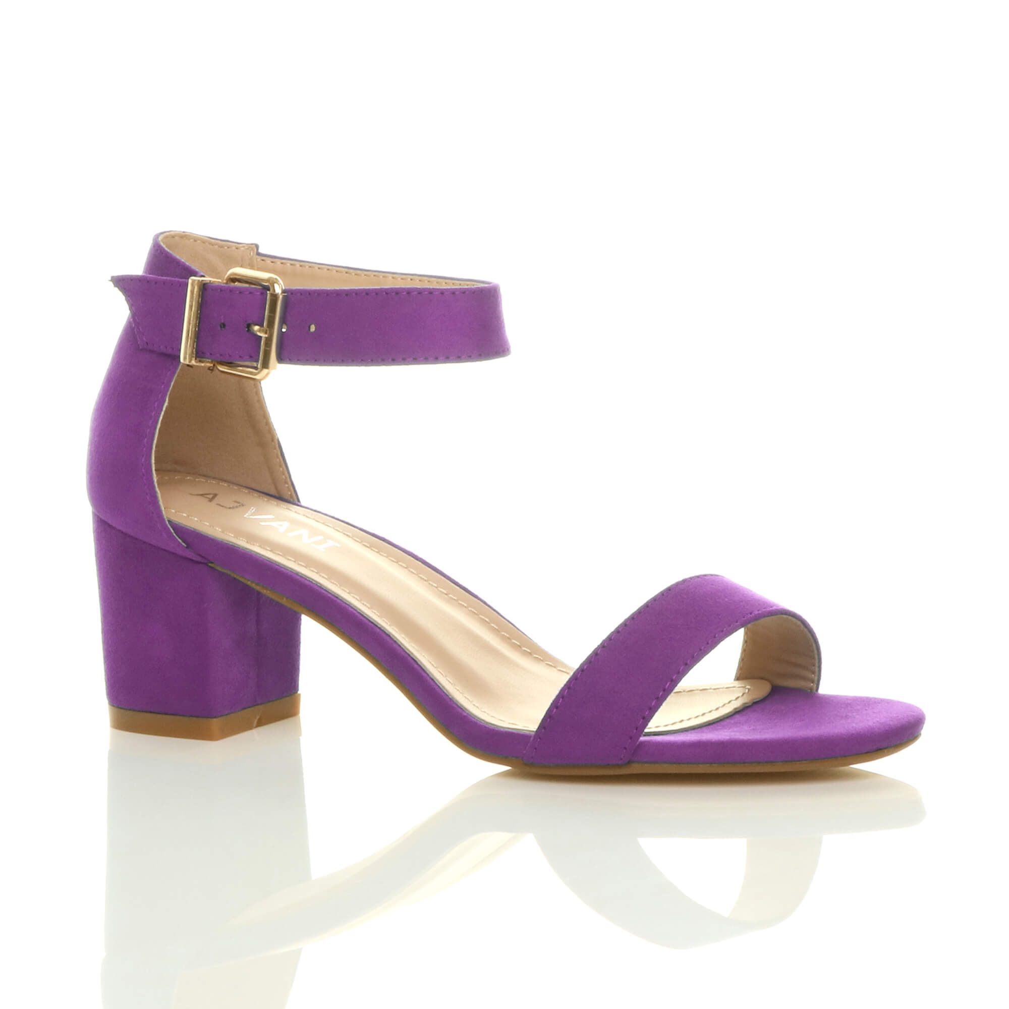 Purple AJVANI Purple Mid Block Heel Ankle Strap Sandals, Image 1 of 6