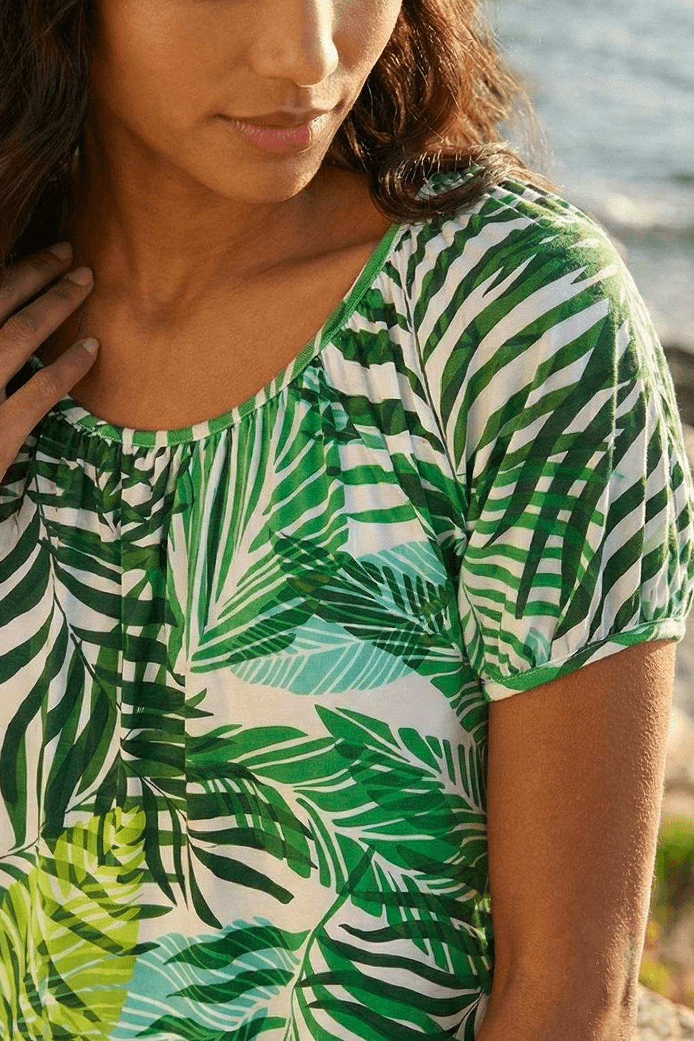 Green Leaf Asymmetric Stretch Tunic Top, Image 6 of 5