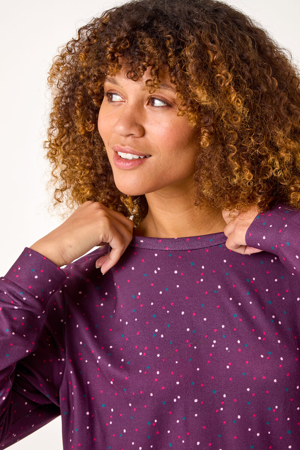 Plum Spot Print Pyjama Set, Image 5 of 5
