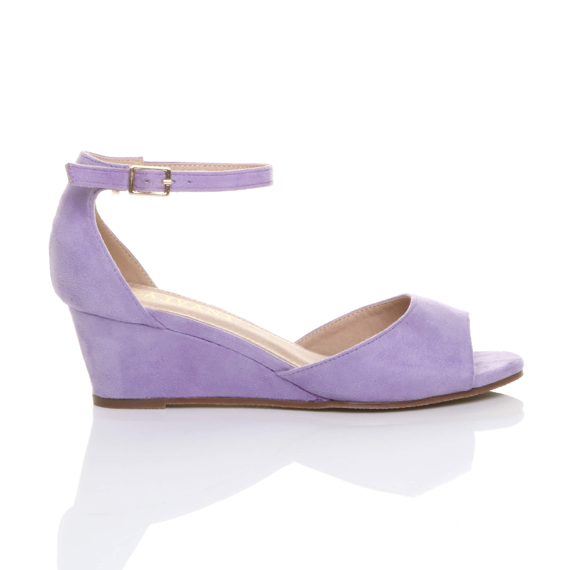 Lilac AJVANI Lilac Mid Wedge Heel Ankle Strap Sandals, Image 2 of 5