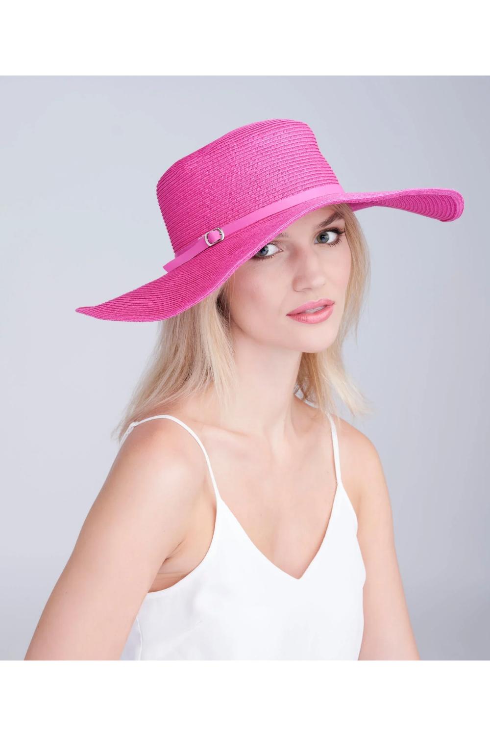 Pink Porto - Wide Brim Straw Floppy Hat - Hot Pink, Image 1 of 2