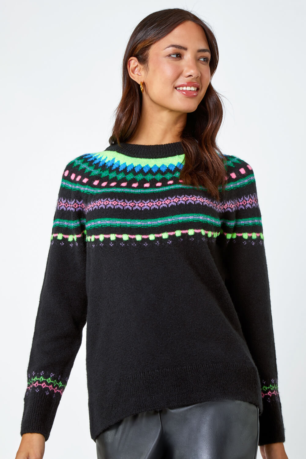 Black Fairisle Stretch Knit Jumper, Image 5 of 5