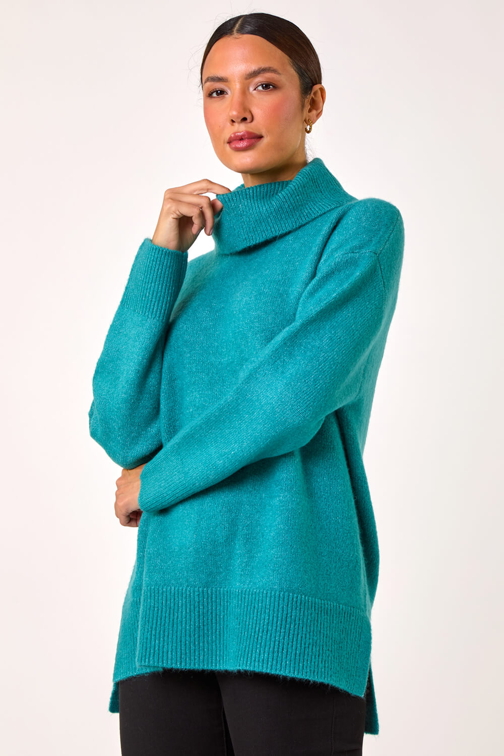 Teal Roll Neck Knit Jumper, Image 5 of 5