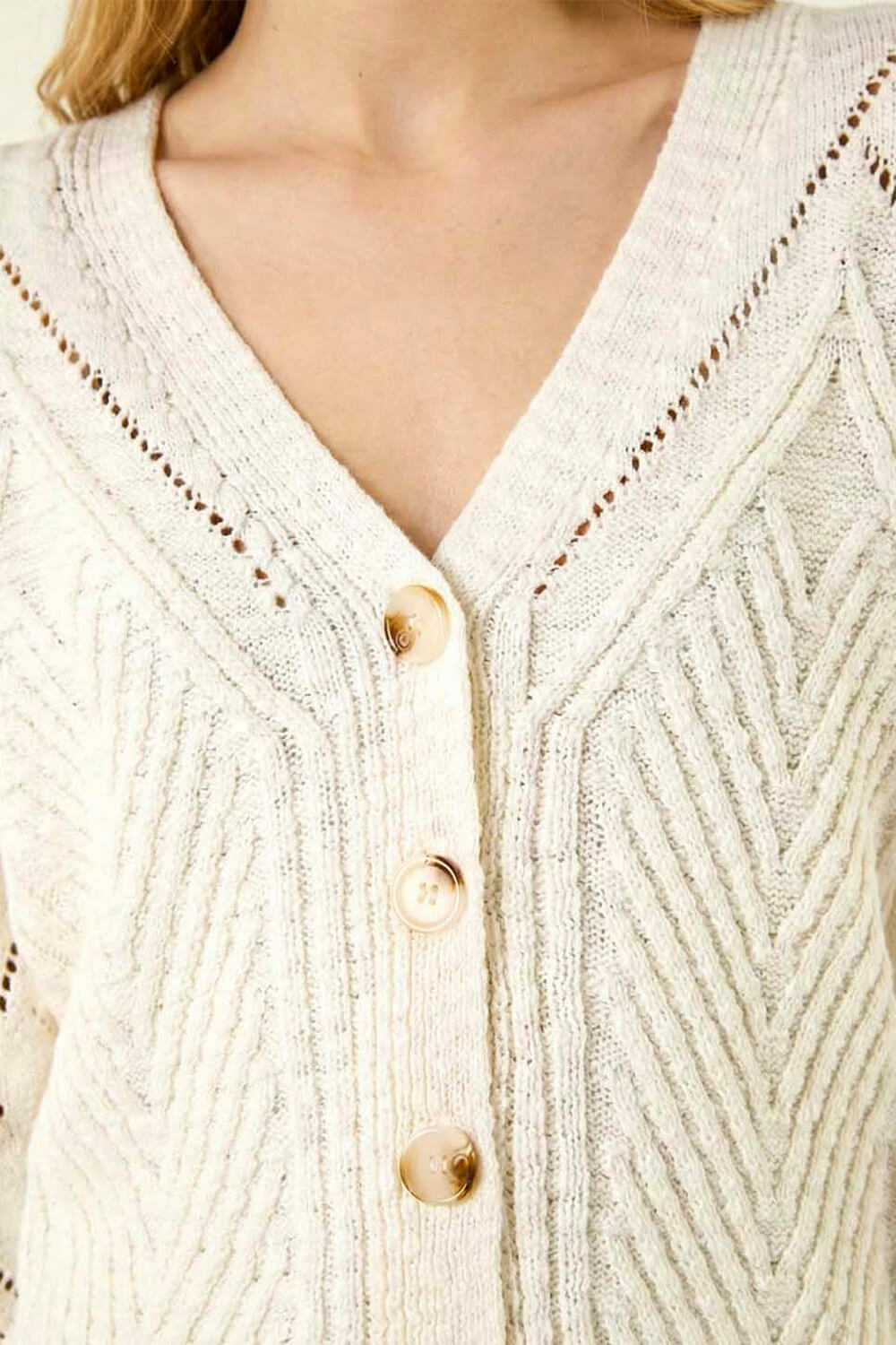 Ivory  Scallop V-Neck Knit Cardigan, Image 6 of 5