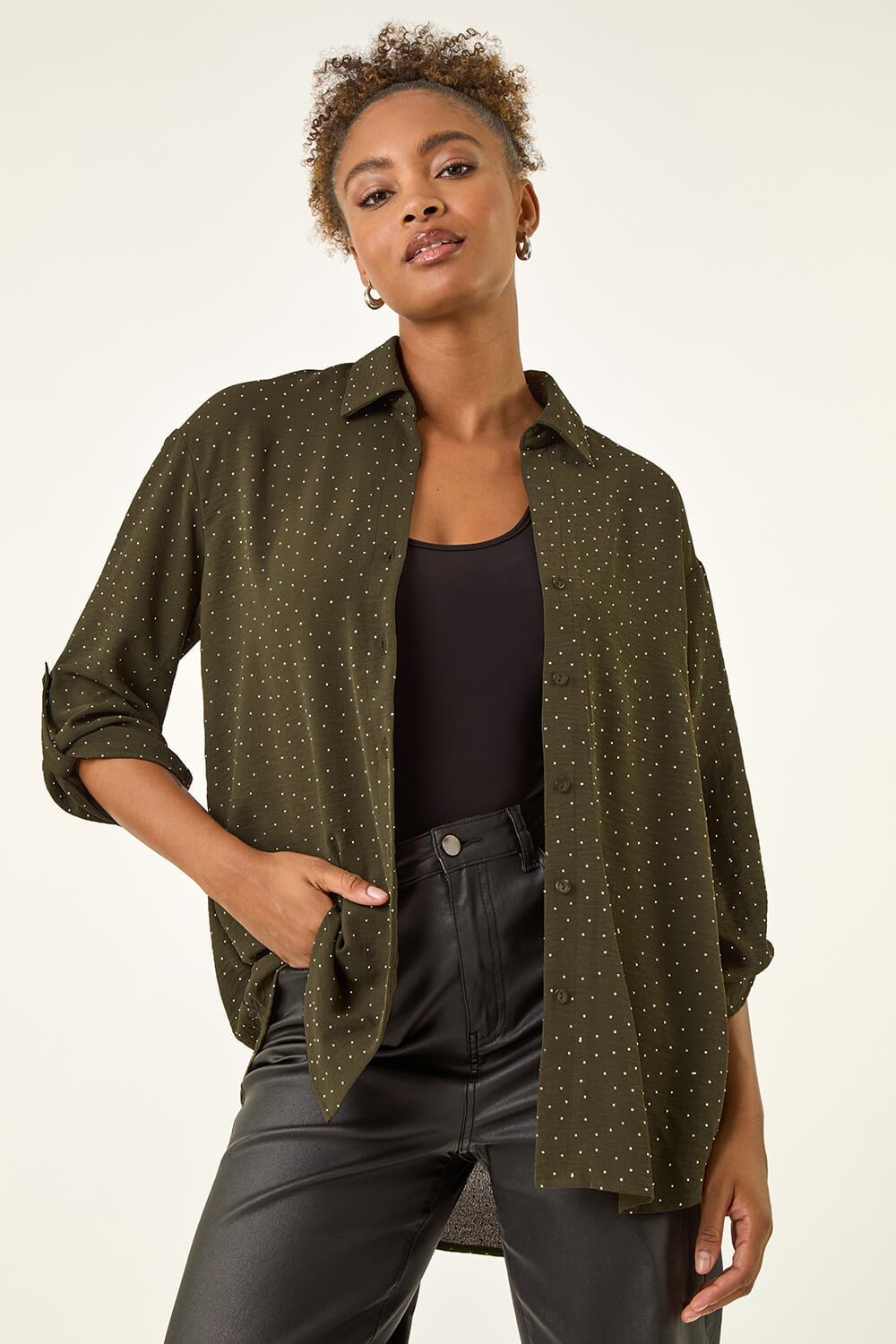 Khaki Hotfix Button Through Shirt, Image 3 of 5