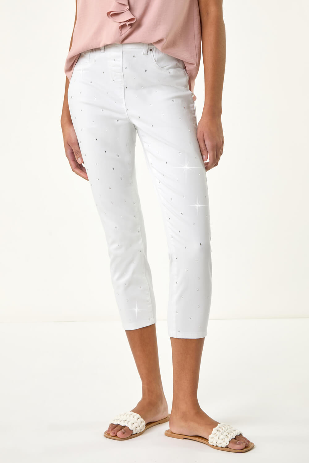 White Embellished Cropped Stretch Jeggings, Image 5 of 5
