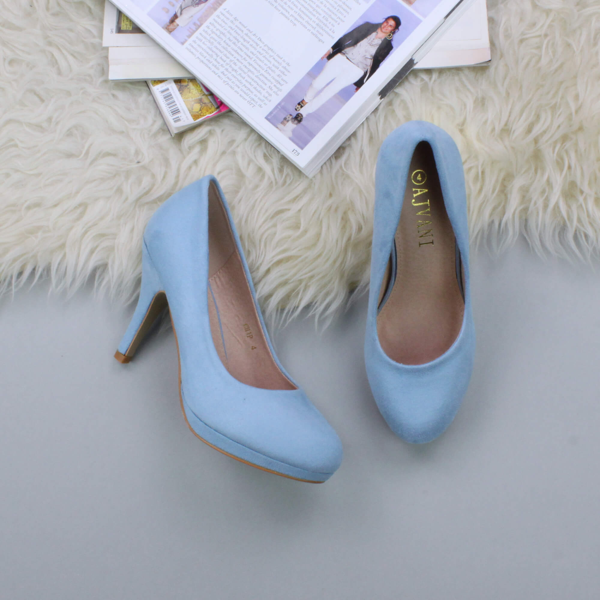 Light Blue Mid High Heel Court Shoes, Image 4 of 6