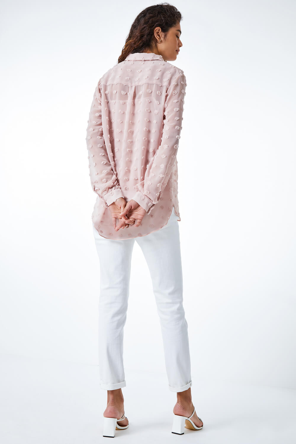 Light Pink Textured Spot Button Up Blouse, Image 4 of 5