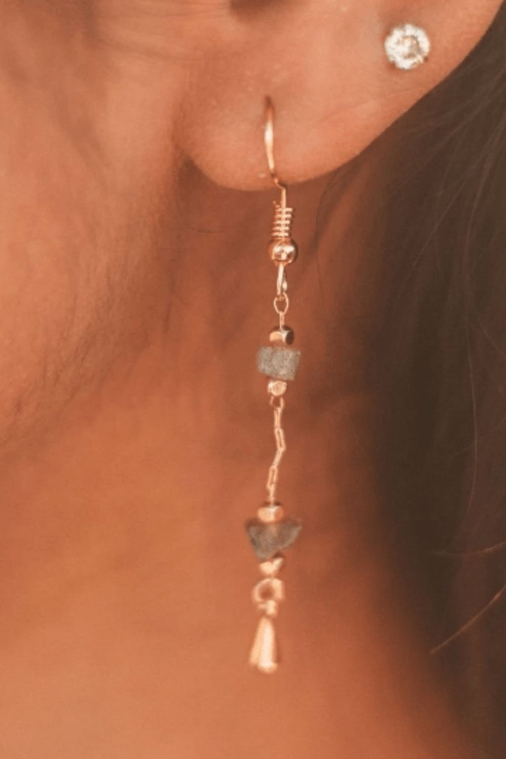 Green Crystal Quartz Drop Earrings Minimalist, Image 2 of 2
