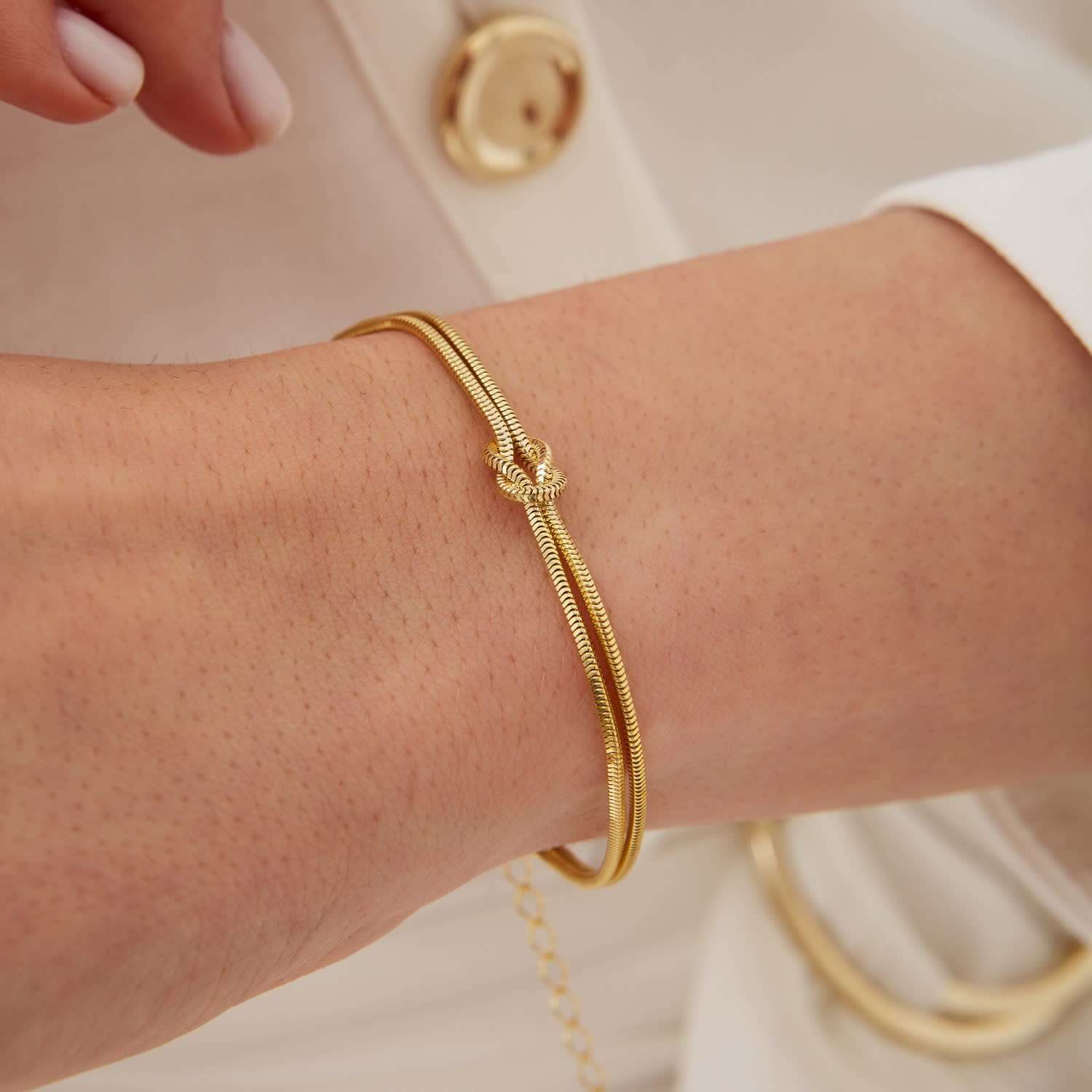 Gold Sterling Silver Snake Chain Knot Bracelet, Image 2 of 4