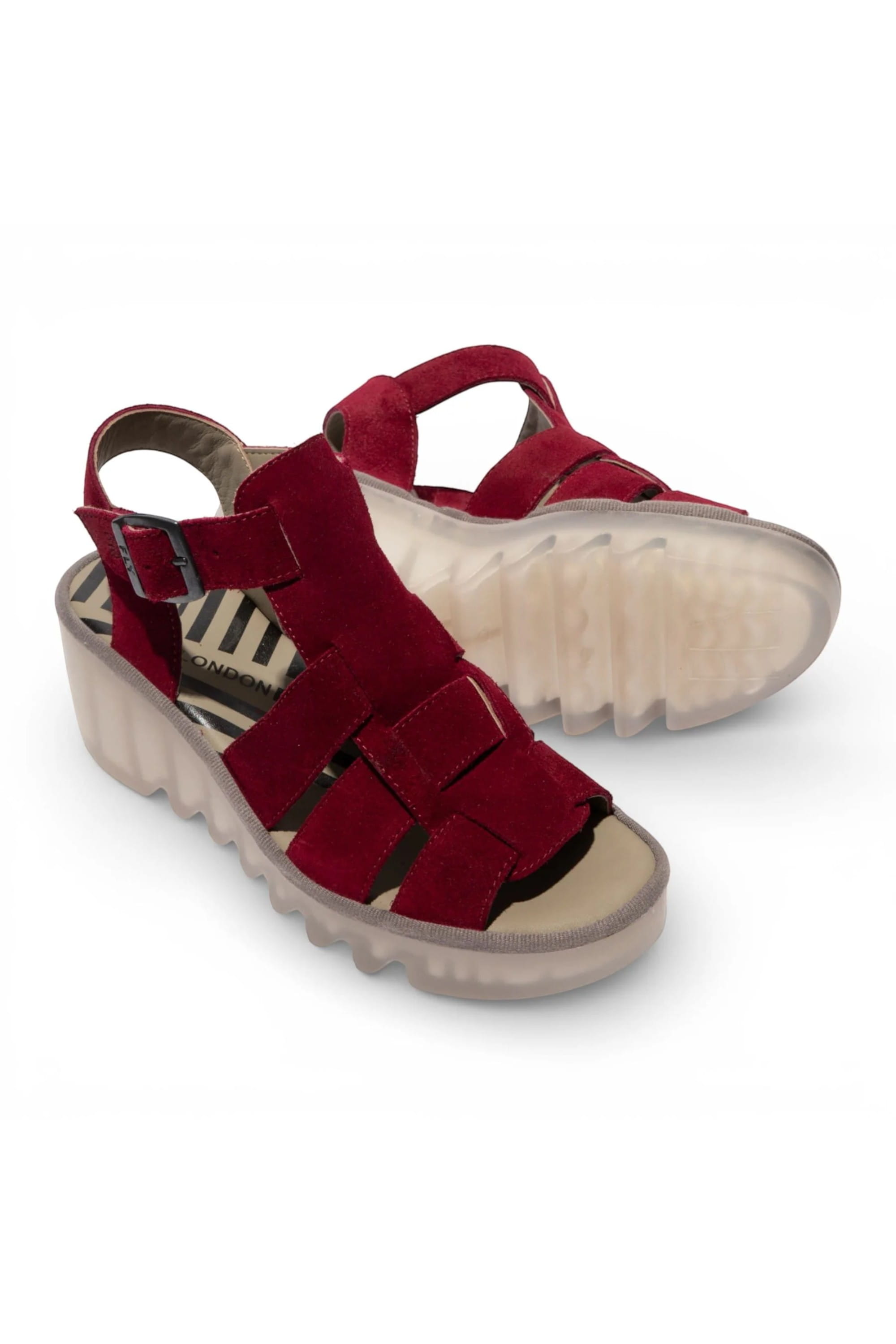 Red Womens Leather Wedge Sandals BAIC621FLY, Image 5 of 5