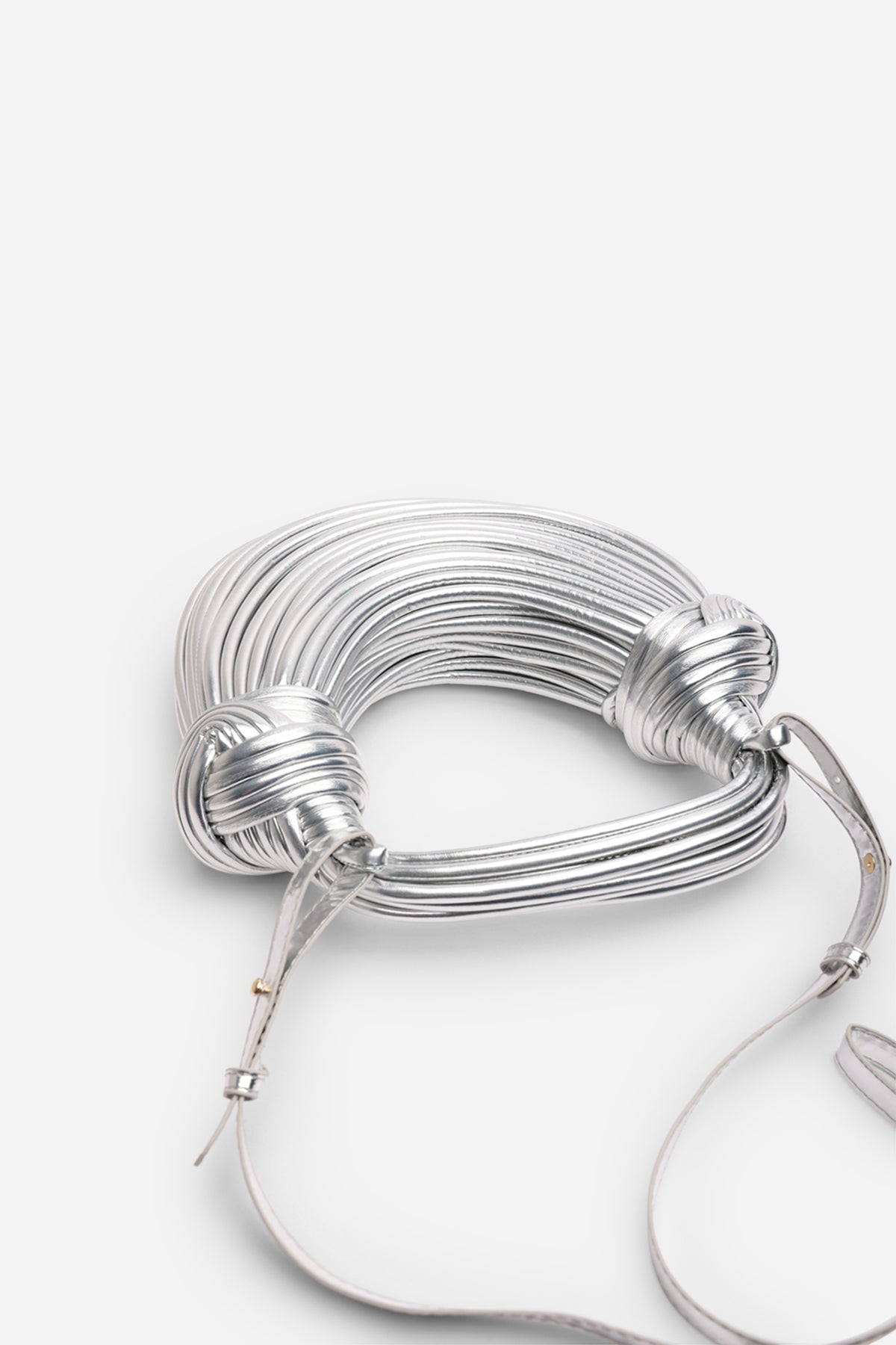 Silver Blossom Curved Metallic Shoulder Bag, Image 4 of 5
