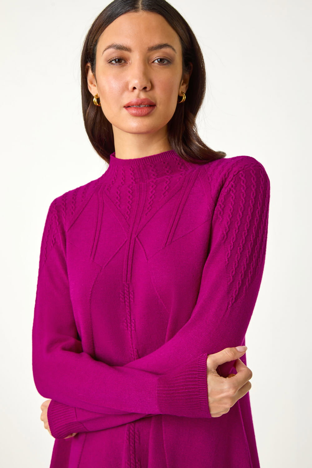 MAGENTA V Stitch High Neck Knitted Dress, Image 5 of 5