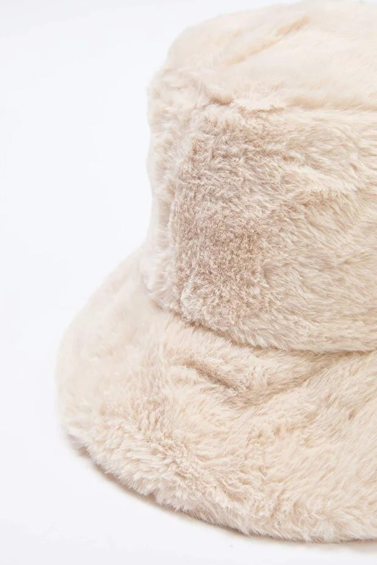 Beige Women's Plush Faux Fur Bucket Hat, Image 2 of 3