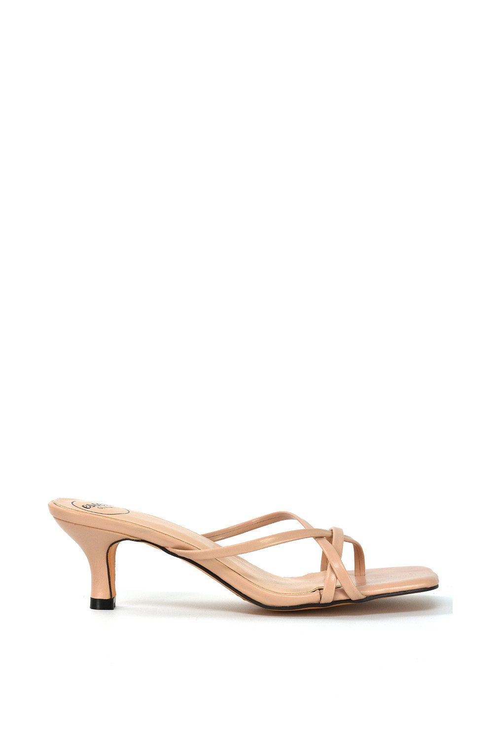 Black 'Dream' Strappy Square Toe Kitten Heel Slip On Mule Sandals
