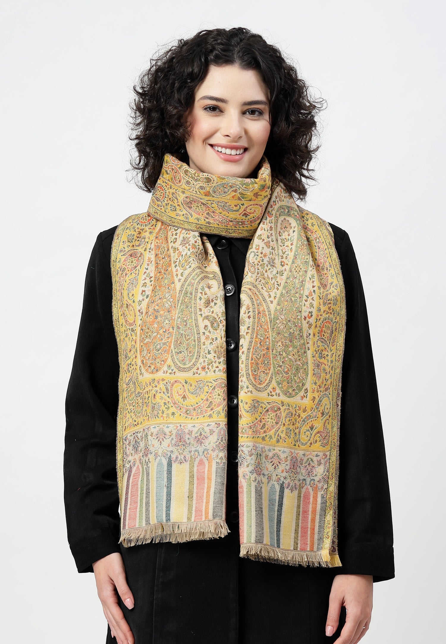 Multi Kashmiri Jamawar Scarf, Image 3 of 4